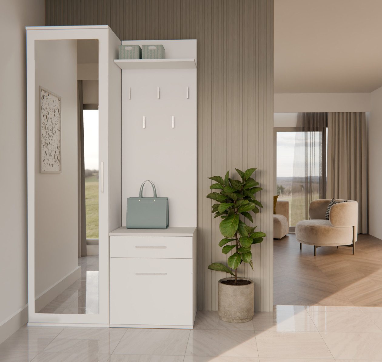 Raumhirsch Furniture Schuhschrank Garderobenschrank für Flur und Eingangsbereich (Kleiderschrank sowie Schuhschrank im SET, mit 5 Haken mit Ablage für Jacken, Taschen und Hüte) verschiedene Farben