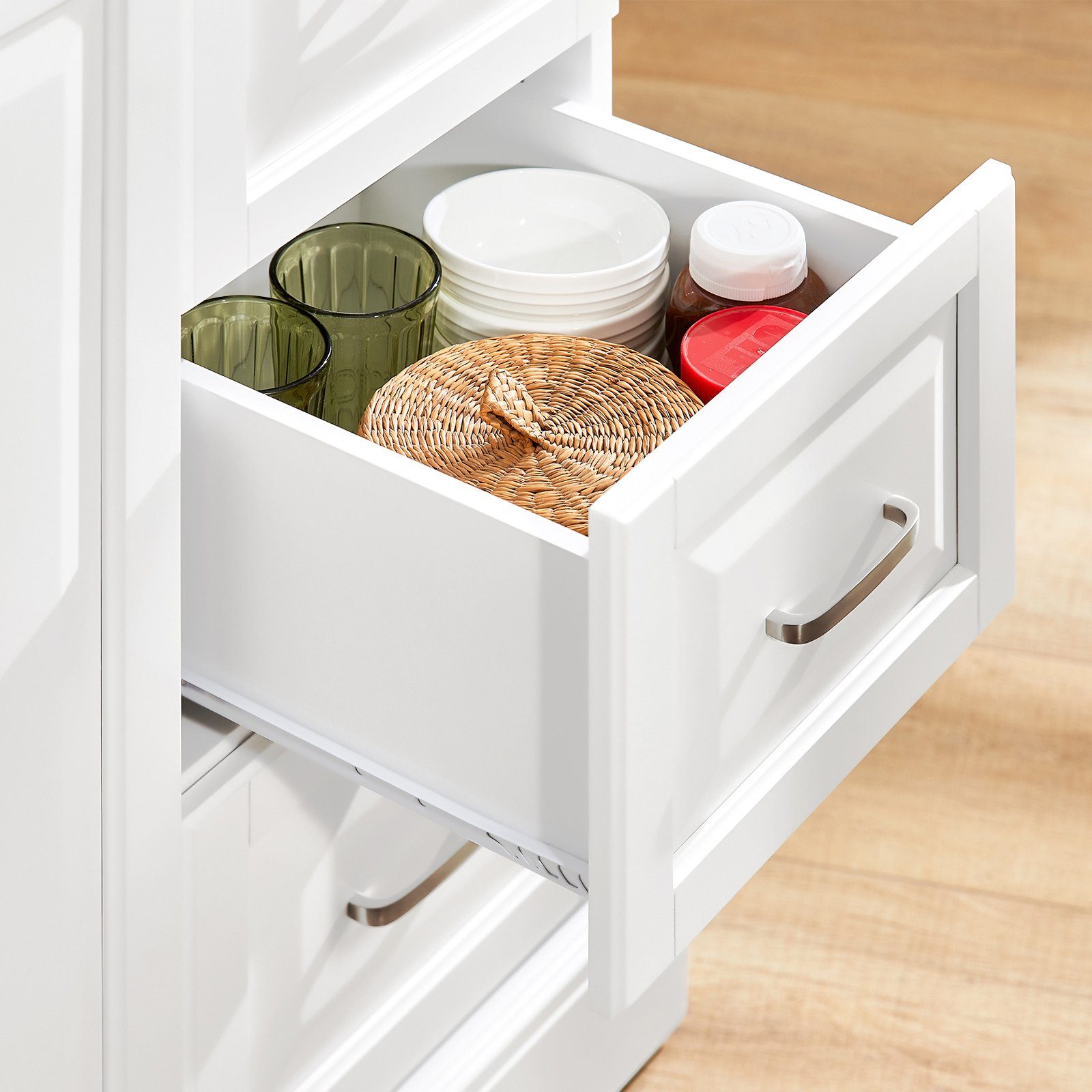 SoBuy Küchenwagen FKW41, weiß-grau Arbeitsfläche Kücheninsel Sideboard erweiterbarer Küchenschrank mit