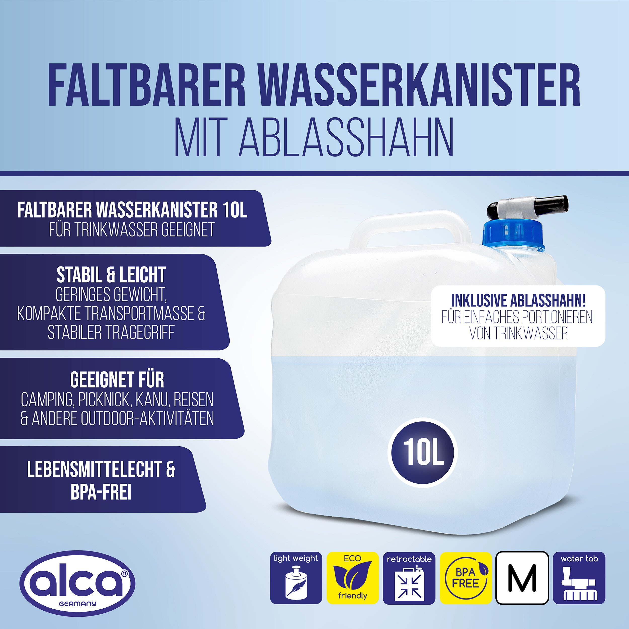 alca Wassertank Wasserkanister 10l Trinkwasserbehälter mit Ablasshahn BPA-frei (1 St)