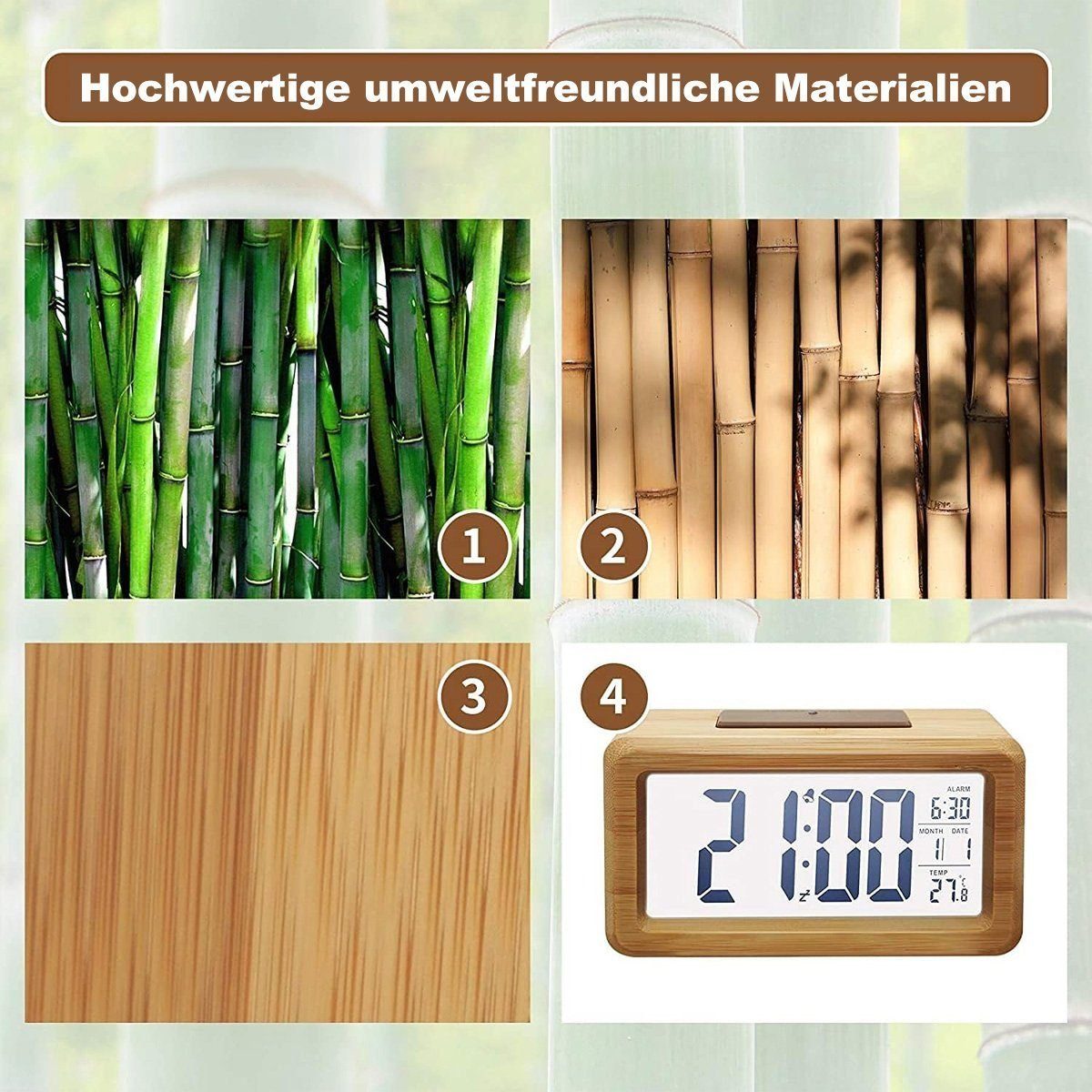 Gontence Wecker Wecker Sensore mit Holz Holzfarbe2 Moduls, Tischuhr Digital, Wecker