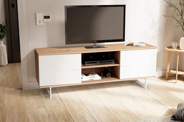 Wohnling Lowboard WL6.823 (Eiche-Dekor Weiß, 150x55x40 cm, zwei Türen), TV-Kommode Hoch, TV-Schrank Modern Fernsehtisch