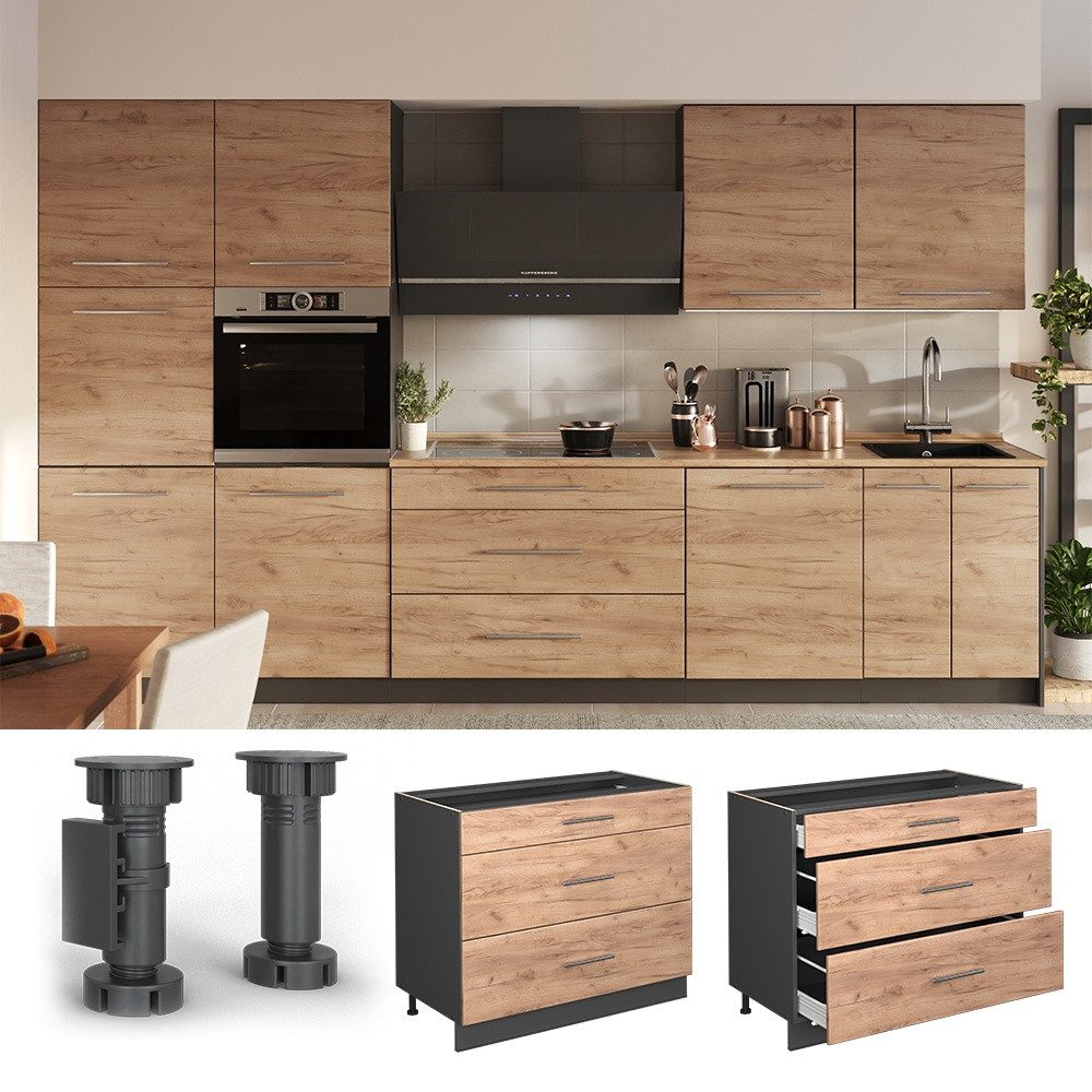 Vicco Unterschrank Fame-Line, Goldkraft Eiche/Anthrazit, 100 cm, AP Eiche (1-St) – Bild 4 von 5