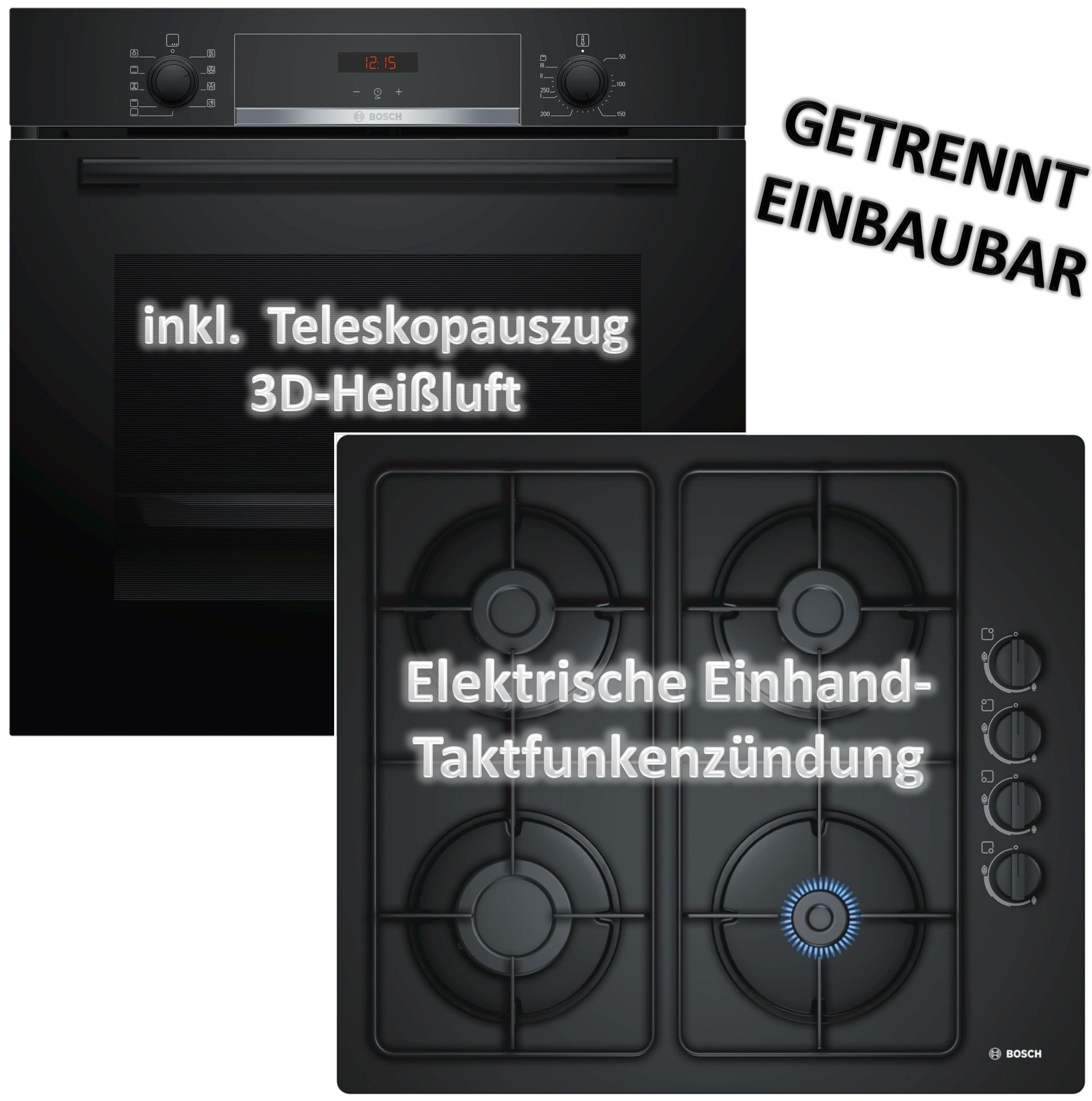 autark Teleskopauszug Gaskochfeld Backofen BOSCH 60 cm Gasherd-Set mit