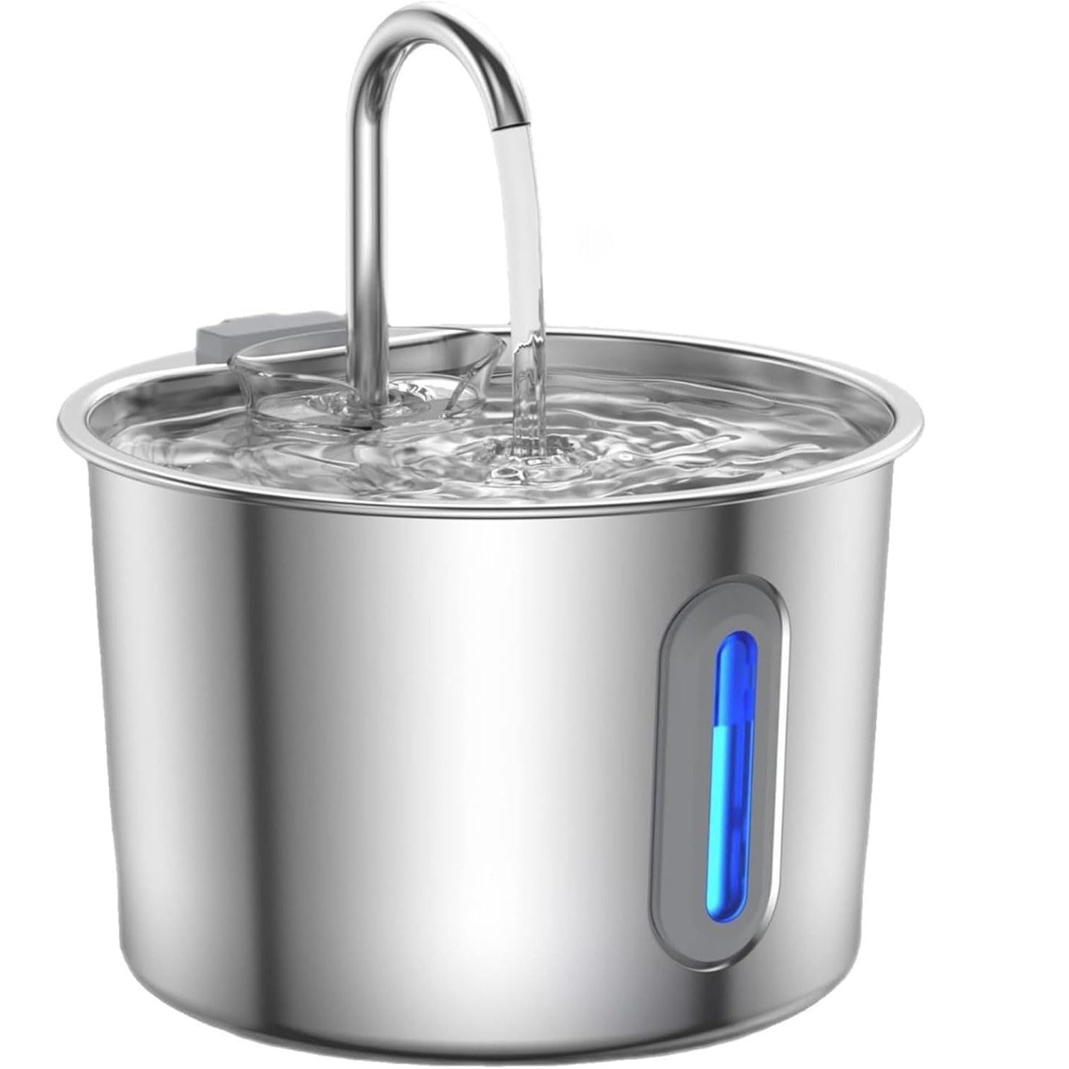TUWENA Trinkbrunnen Edelstahl Katzenbrunnen 2.2L Ultraleiser Trinkbrunnen für Katzen 2.2 l, 4-stufige Filterung, hygienisch, spülmaschinenfest, mit LED-Nachtlicht von TUWENA
