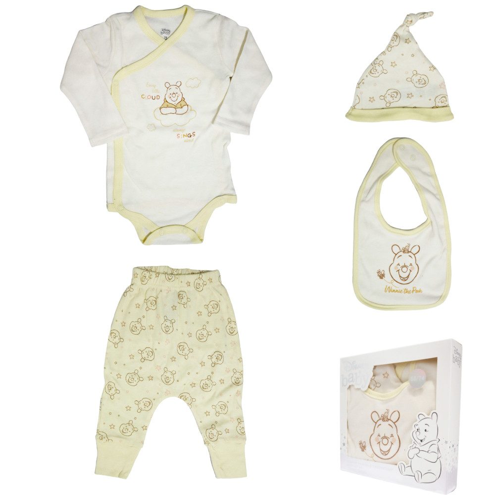 Strampler Disney Winnie der Pooh Baby 4 tlg Set Body Hose Lätzchen Mütze