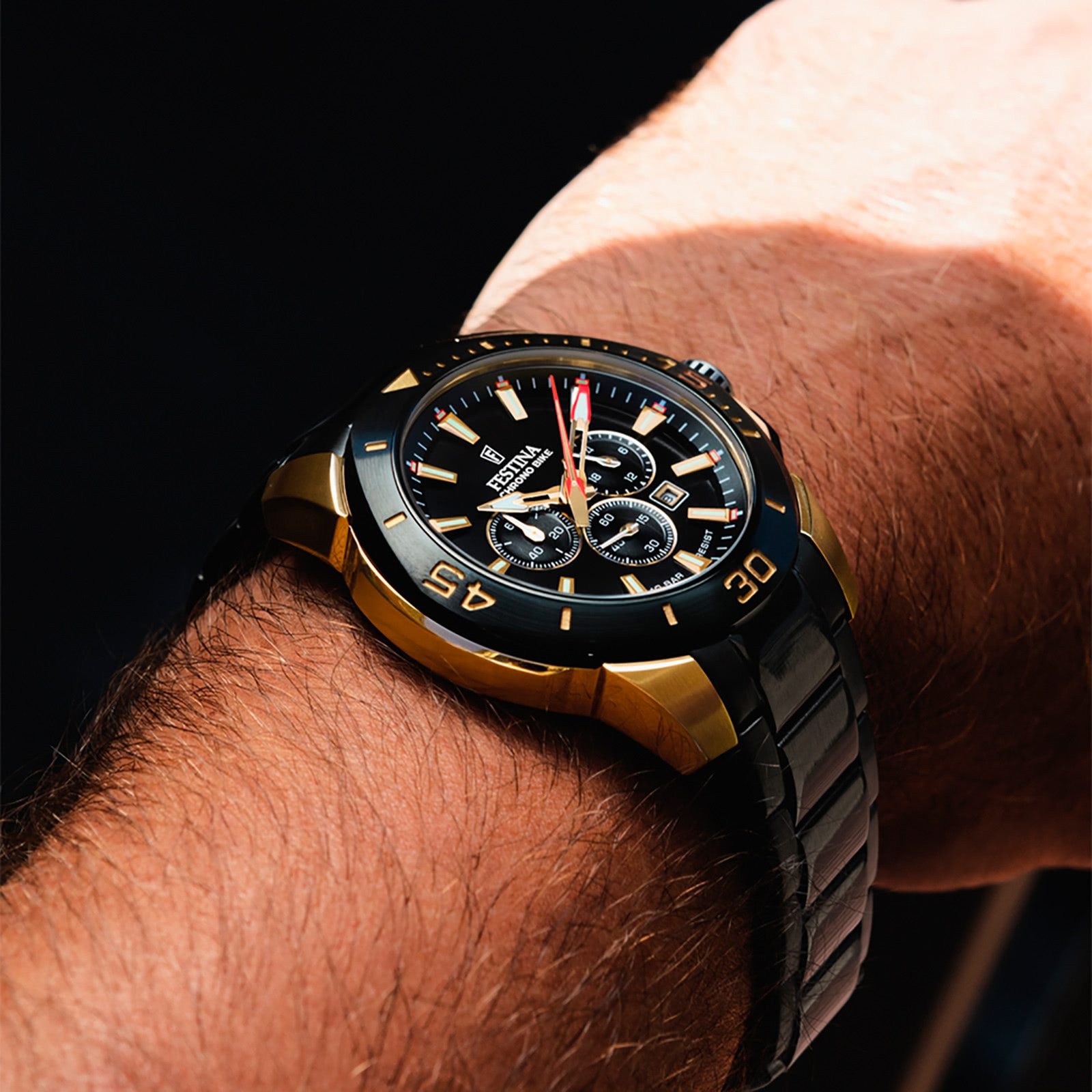 Festina Quarzuhr Festina Herrenuhr Edelstahl schwarz, (Analoguhr), Herren Armbanduhr rund, Edelstahlarmband schwarz, Sport