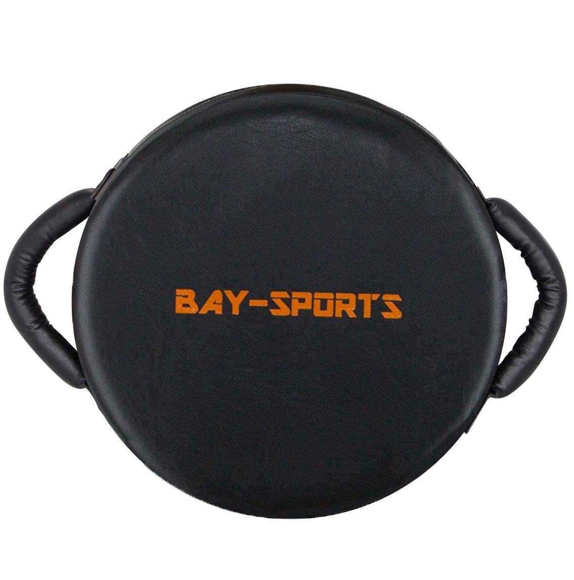 BAY-Sports Pratzen UFO Schlagpolster Rund mit Griffen schwarz/orange, Schlagkissen 34 x 13 cm, Kickboxen, Karate, MMA, Krav Maga