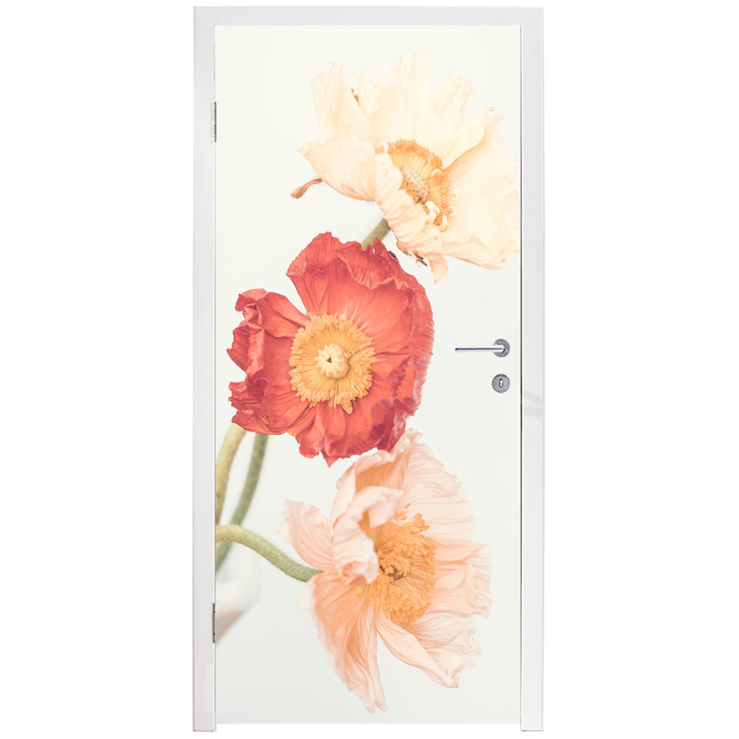 - Türaufkleber, MuchoWow cm Tür, für Fototapete (1 bedruckt, St), Blumen Matt, Türtapete Pflanzen, Rot - - Natur 75x205