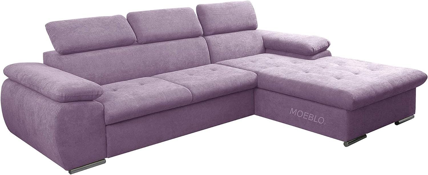 MOEBLO Ecksofa Nilux, Sofa Couch L-Form Polsterecke für Wohnzimmer, Schlafsofa Sofagarnitur Wohnlandschaft, mit Bettkasten und Schlaffunktion Violett (AVRA 09)