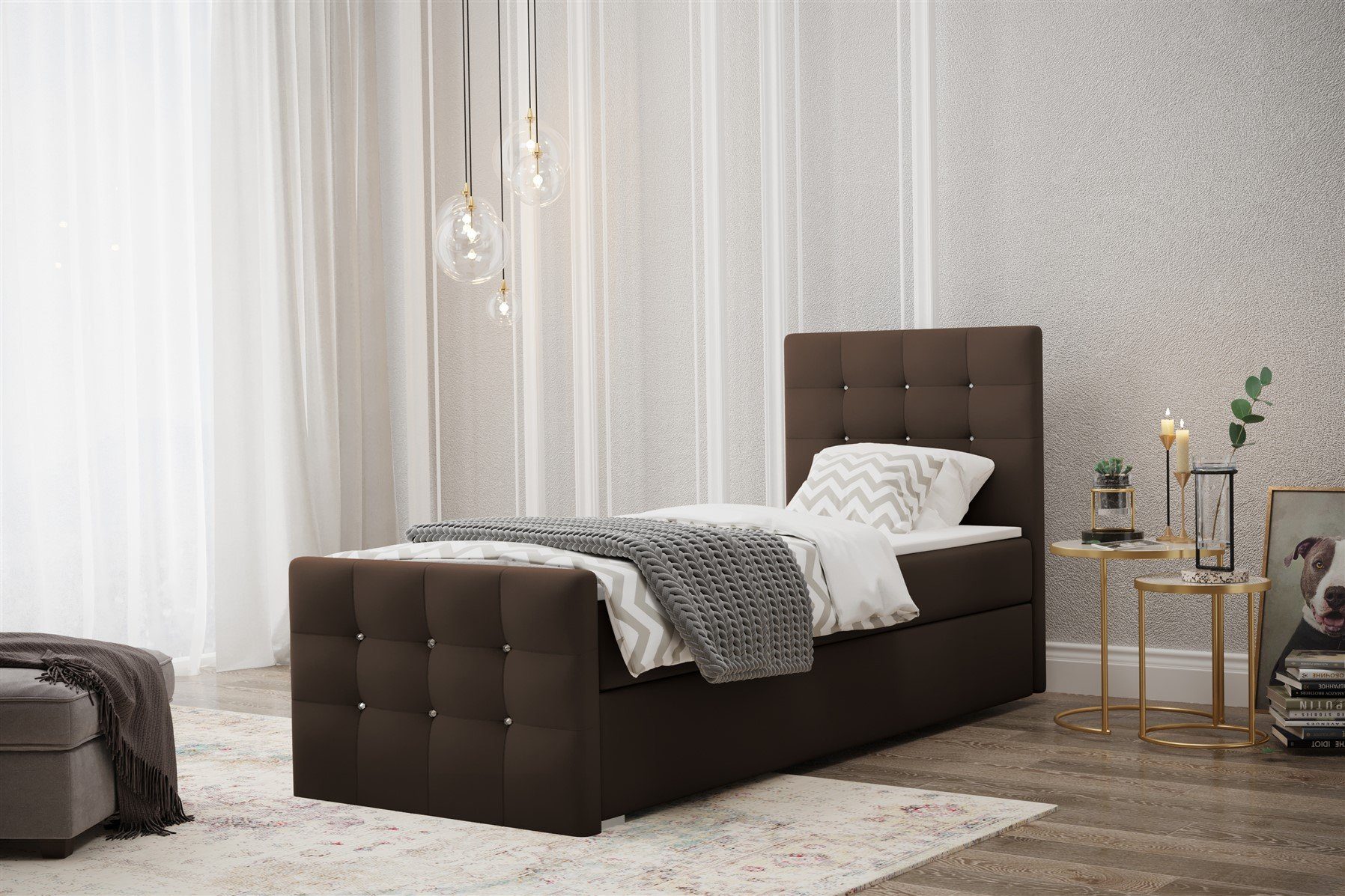 Fun Möbel Boxbett Schlafzimmerbett MAURO in Stoff Braun 90 / 100 x 200 cm (1-St), inkl. Bettkasten