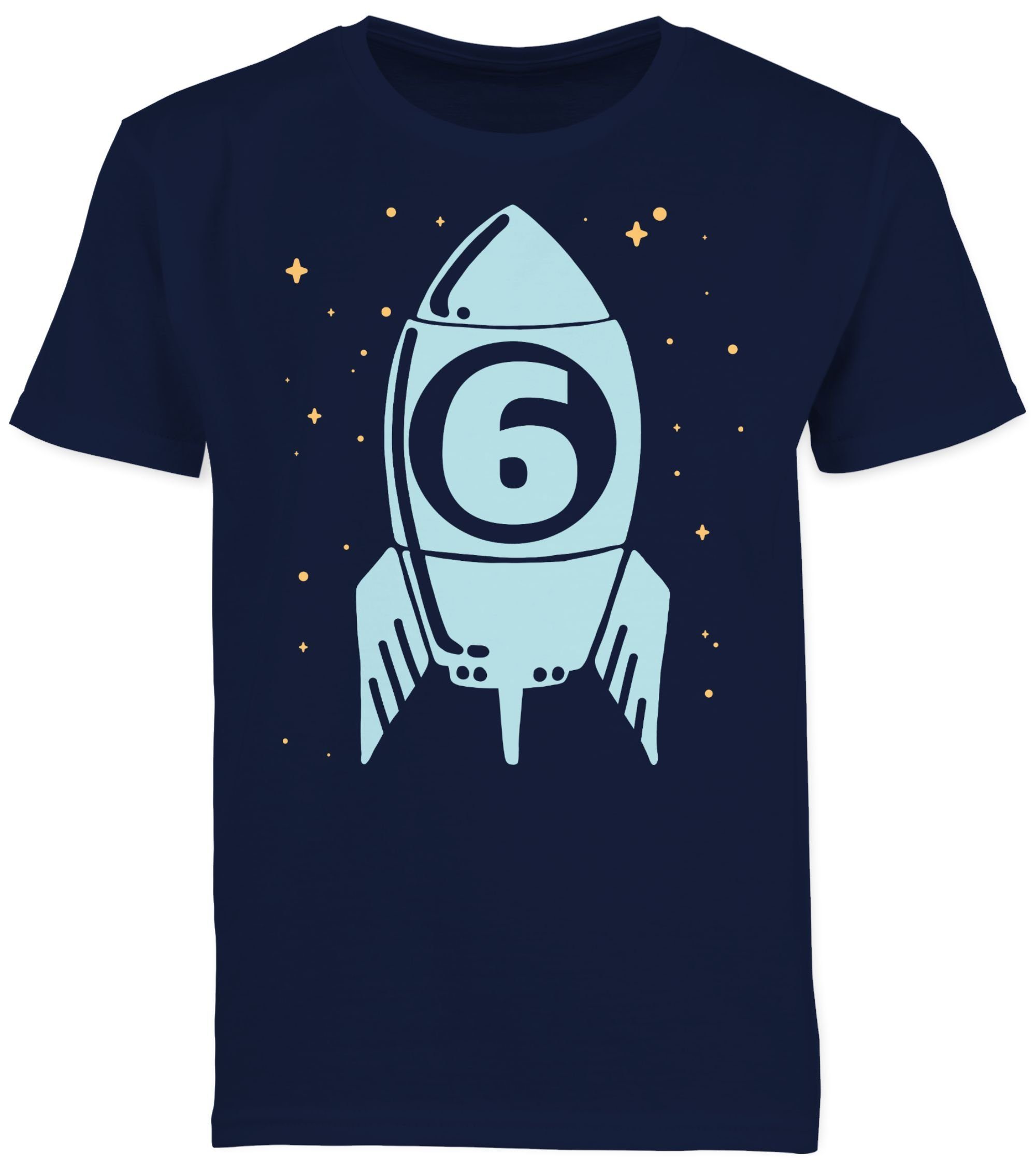 Shirtracer T-Shirt Rakete 2 mit blau Geburtstag Sechs Dunkelblau Sternen 6