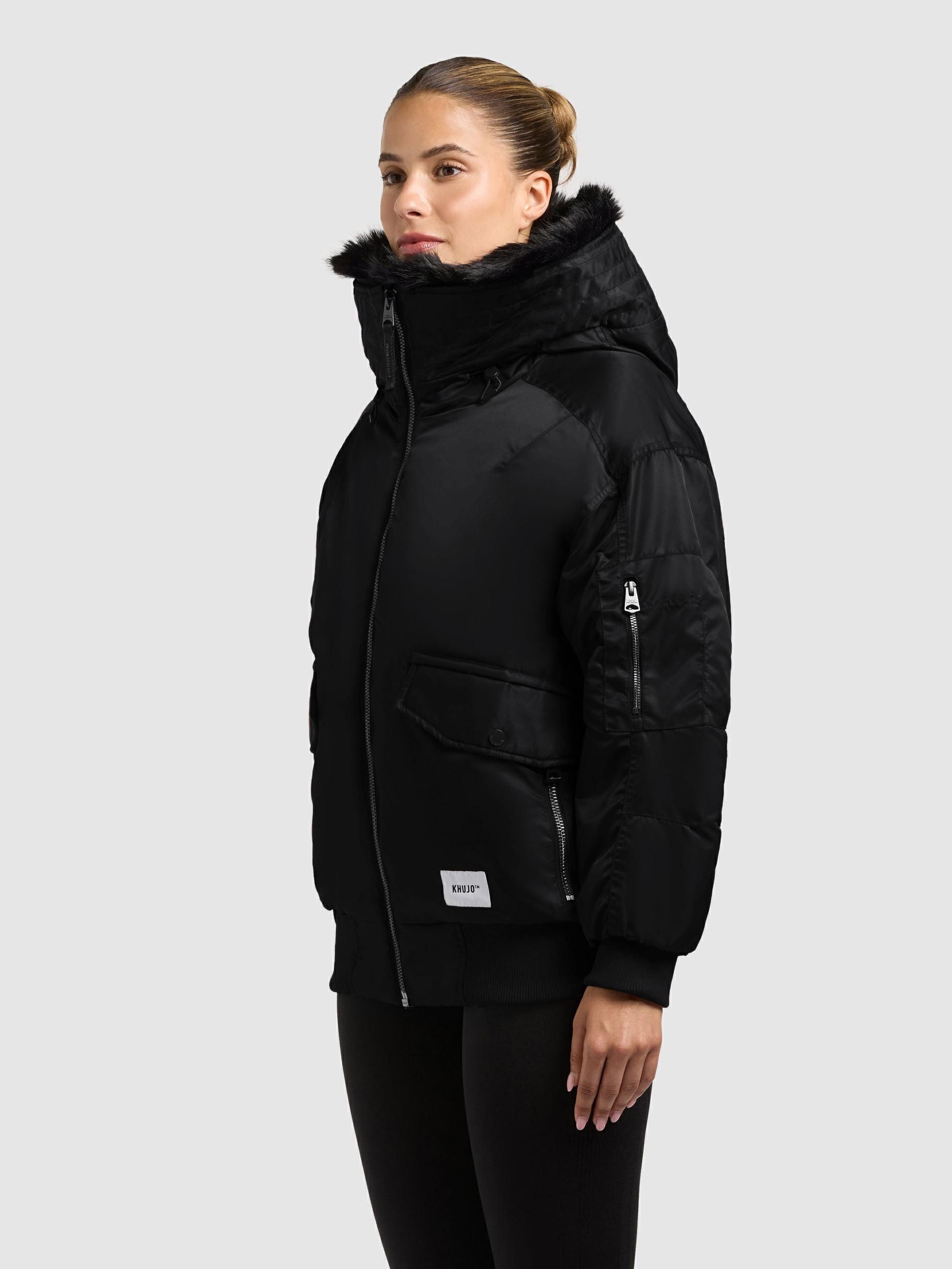 khujo Bomberjacke Cela Oversize Winterjacke mit abnehmbarem Kunstpelz-Besatz