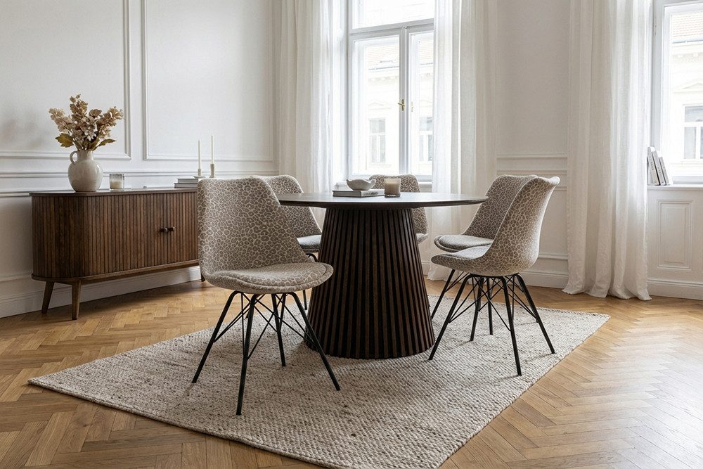 riess-ambiente Polsterstuhl SCANDINAVIA MEISTERSTÜCK greige/schwarz- Chenille, Metall, ergonomisch (Einzelartikel, 1 St), Zeitloses Leo-Design - ideal für Wohn- & Schlafzimmer oder Küche