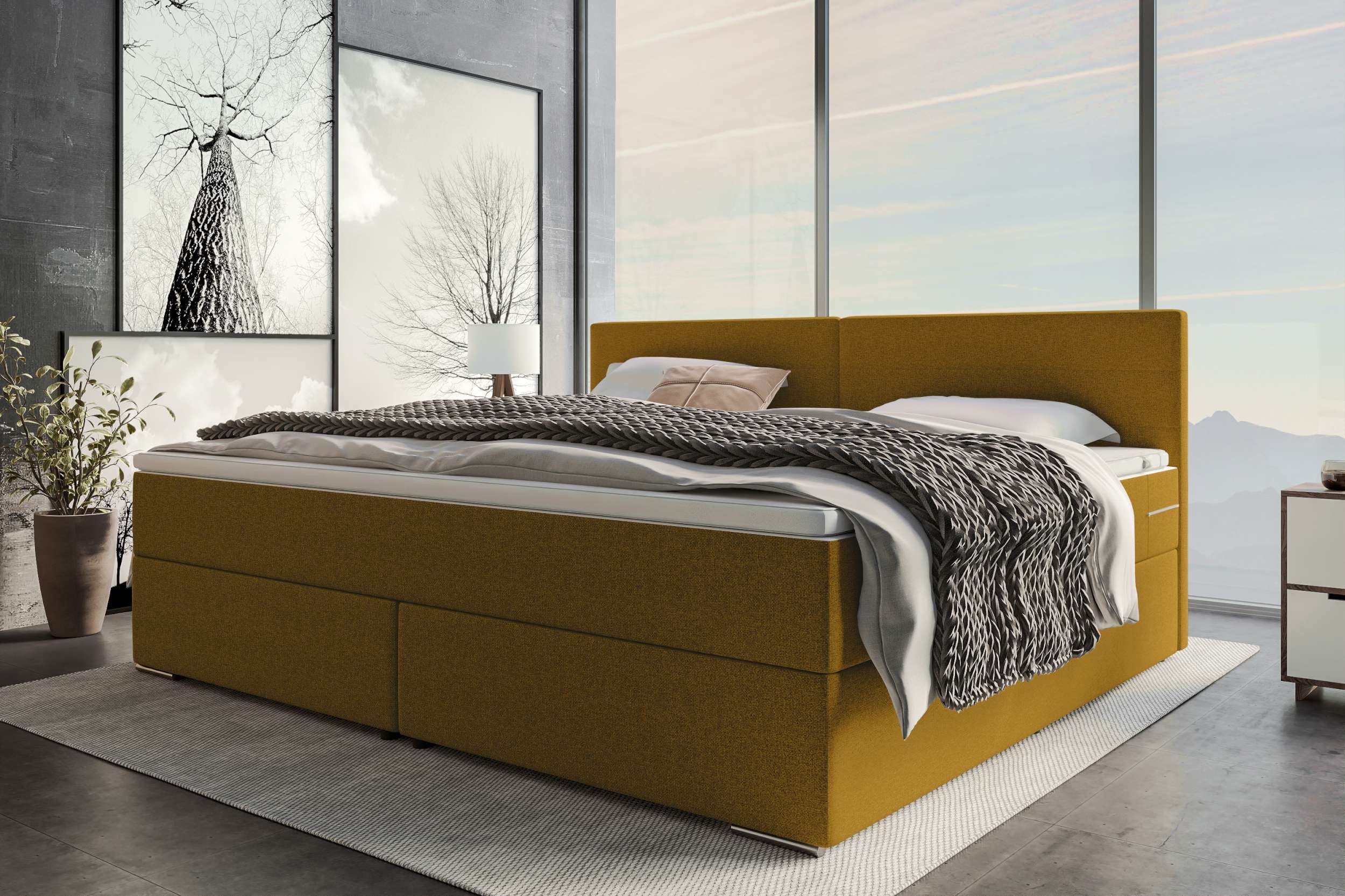 Sofa Dreams Boxspringbett Boxspringbett Valerio Familienbett (Schlafzimmerbett, Bett), mit Taschenfederkernmatratze und Topper, in Webstoff MALMO_NEW