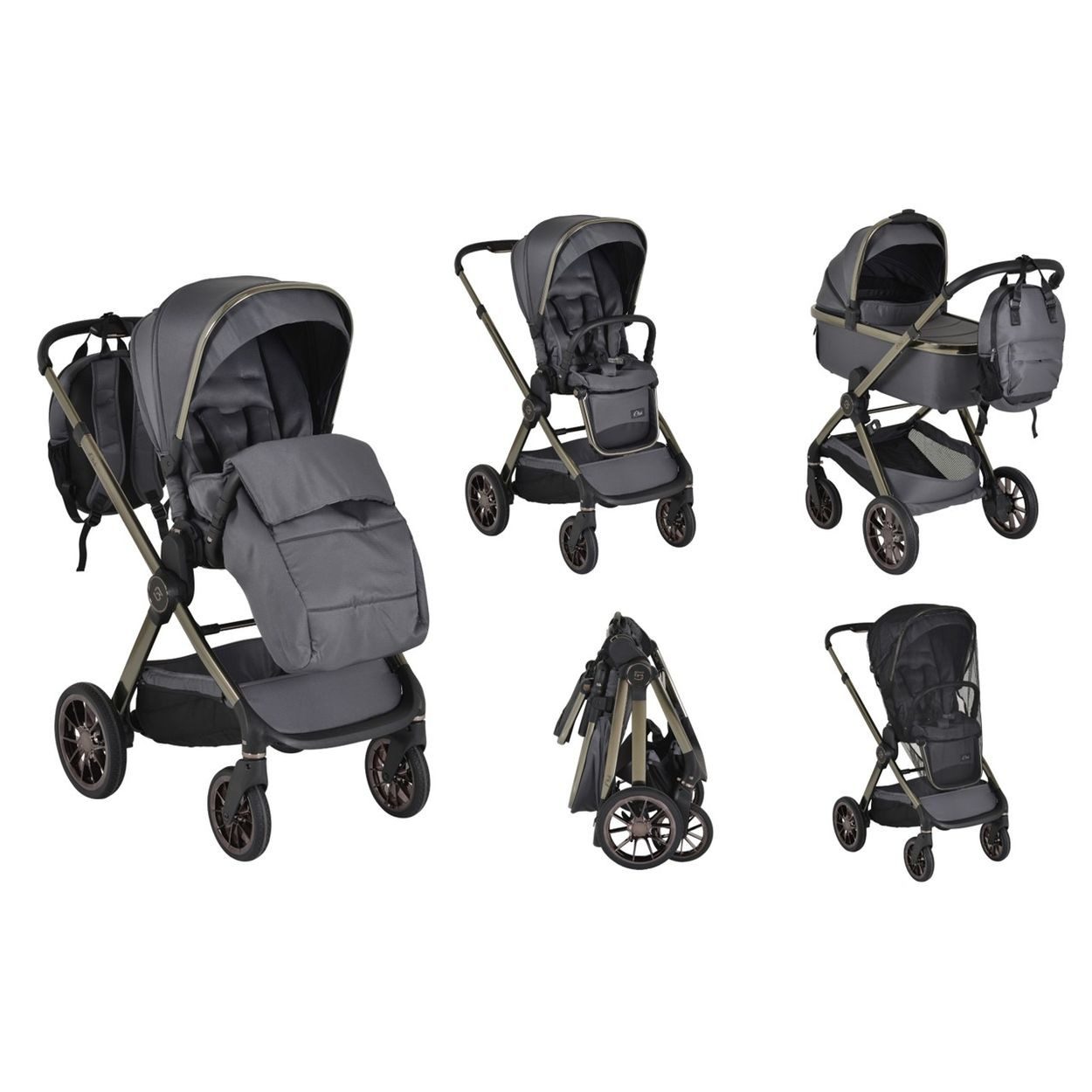 Cangaroo Kombi-Kinderwagen iClick 2 in1, Aluminium, PU-Räder, 5-Punkt-Gurt, Babywanne, Babyschale, Sportsitz
