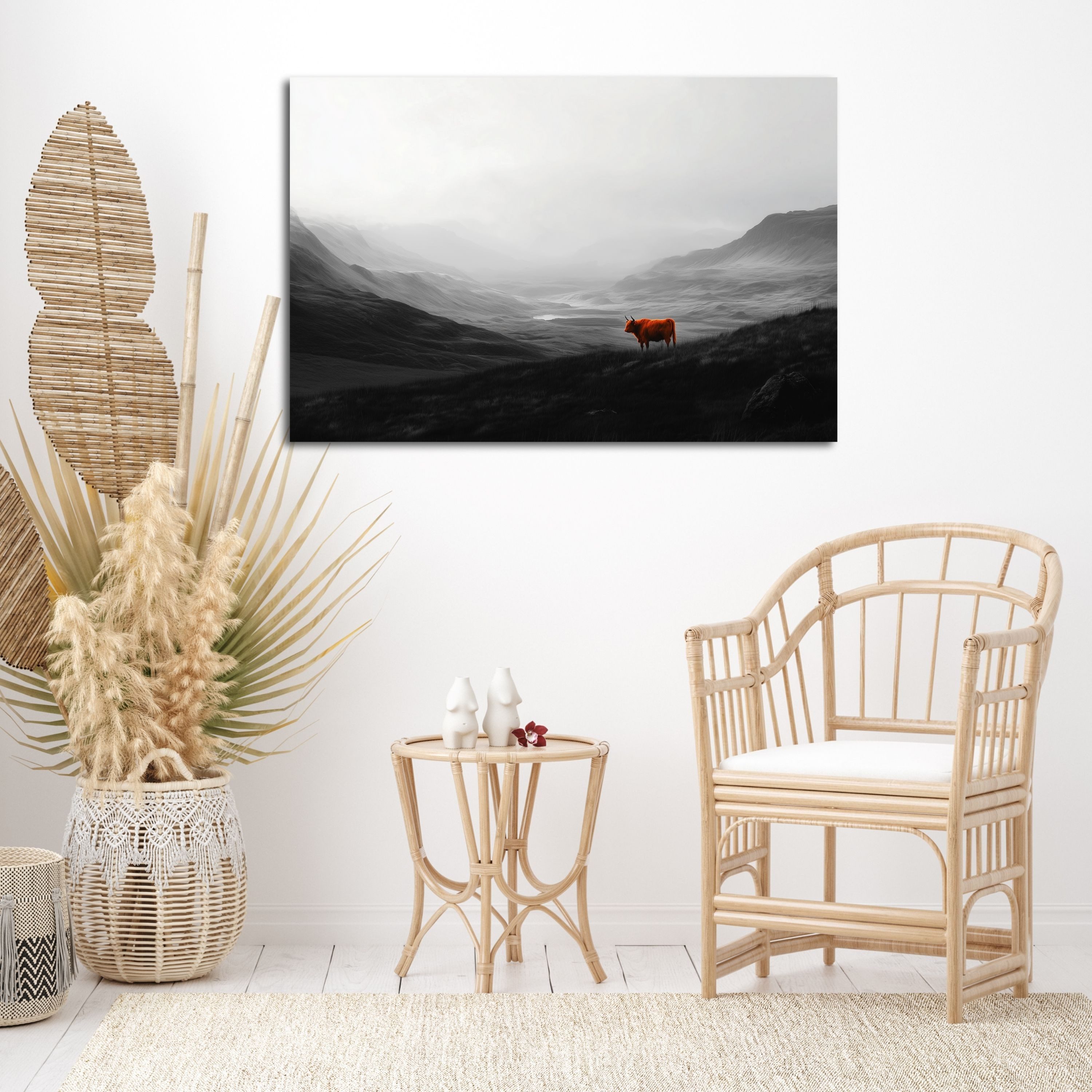 DARO Design Leinwandbild Modern Abstrakt Wandbilder XXL Wandbild Wand Deko Leinwand Bilder, (rotes Rind - Bild Groß Wohnzimmer Schlafzimmer Küche Esszimmer Einteilig Querformat Fotodruck Leinwände Wanddeko Abstrakte Kunst Boho), 30x20cm
