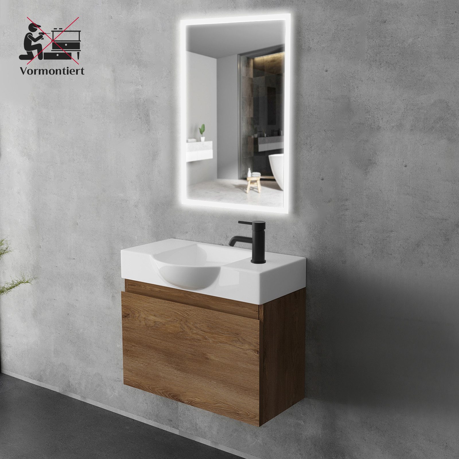 Alpenberger Badmöbel-Set Waschbecken mit Unterschrank 55 cm Breit, (Waschti günstig online kaufen