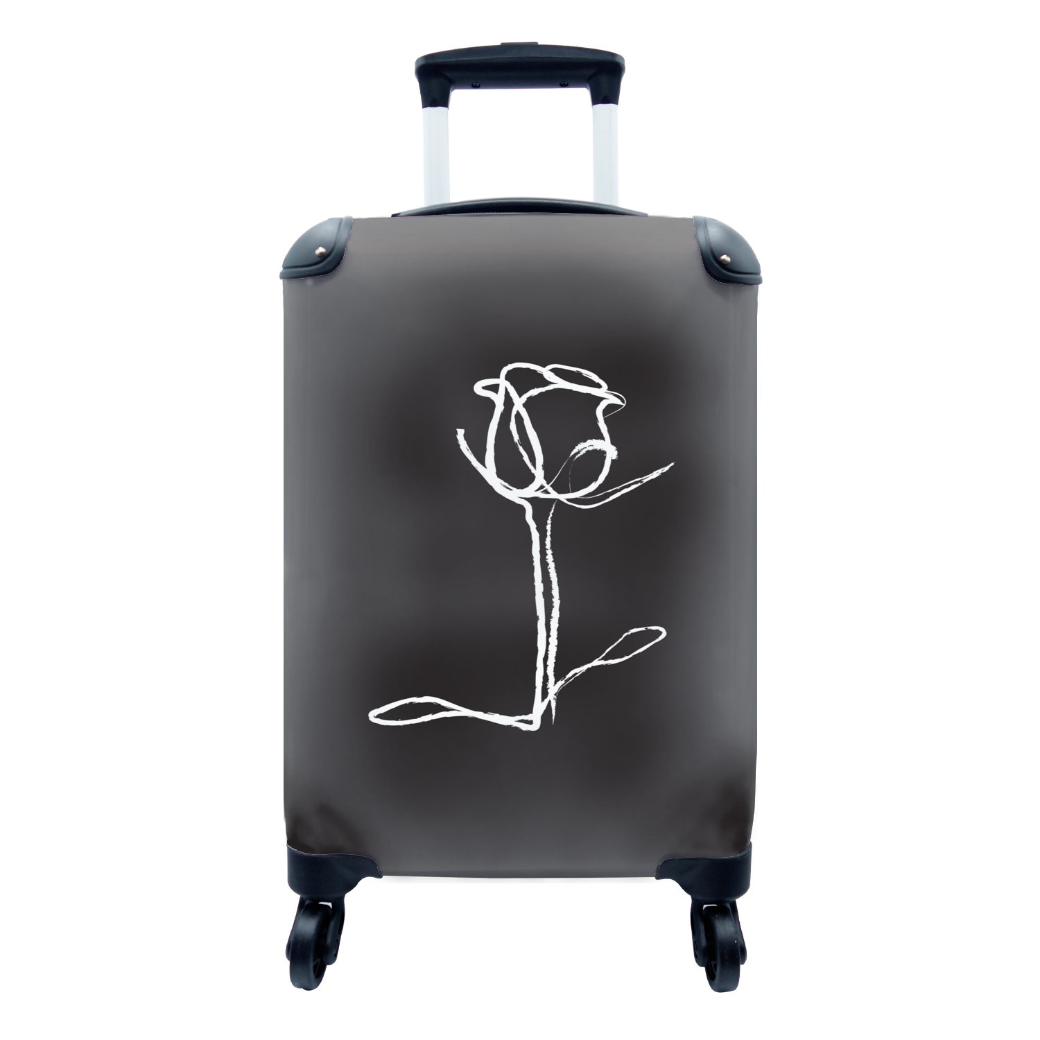 MuchoWow Handgepäckkoffer Blumen - Rose - Strichzeichnung, 4 Rollen, Reisetasche mit rollen, Handgepäck für Ferien, Trolley, Reisekoffer
