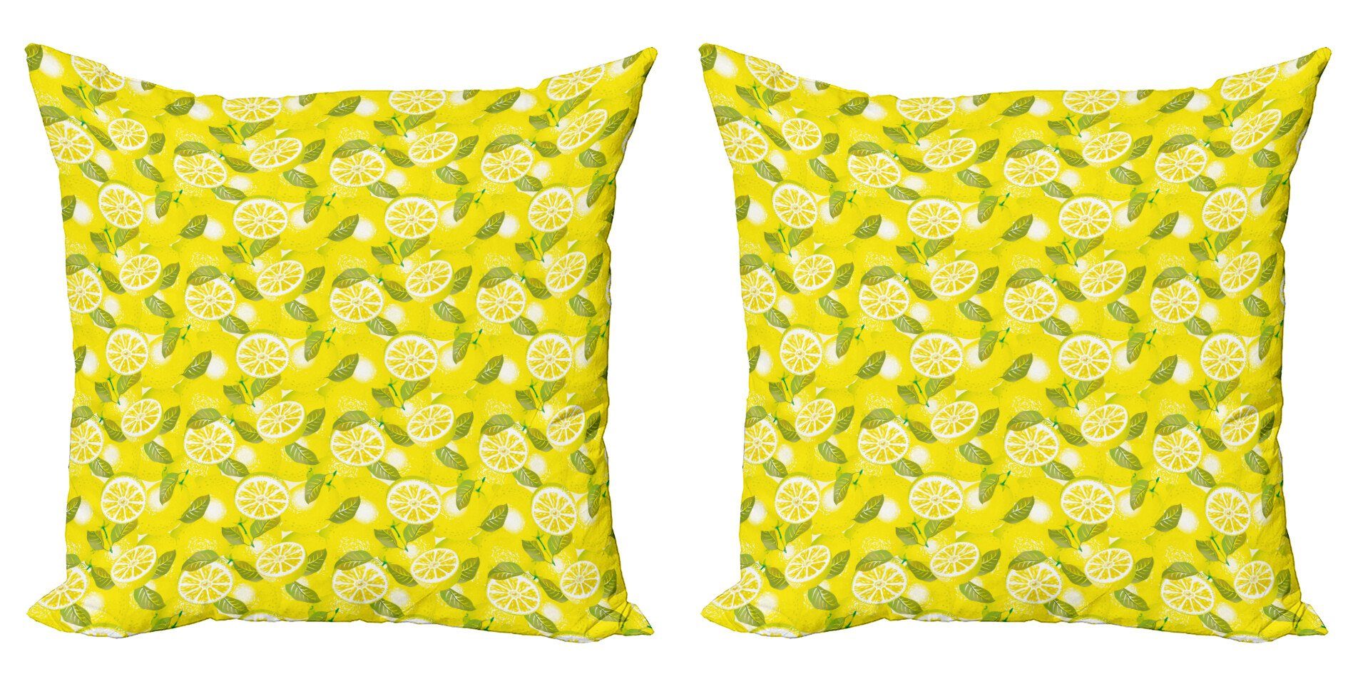 Kissenbezüge Modern Accent Doppelseitiger Digitaldruck, Abakuhaus (2 Stück), Frühling Frische Zitronen mit Blättern