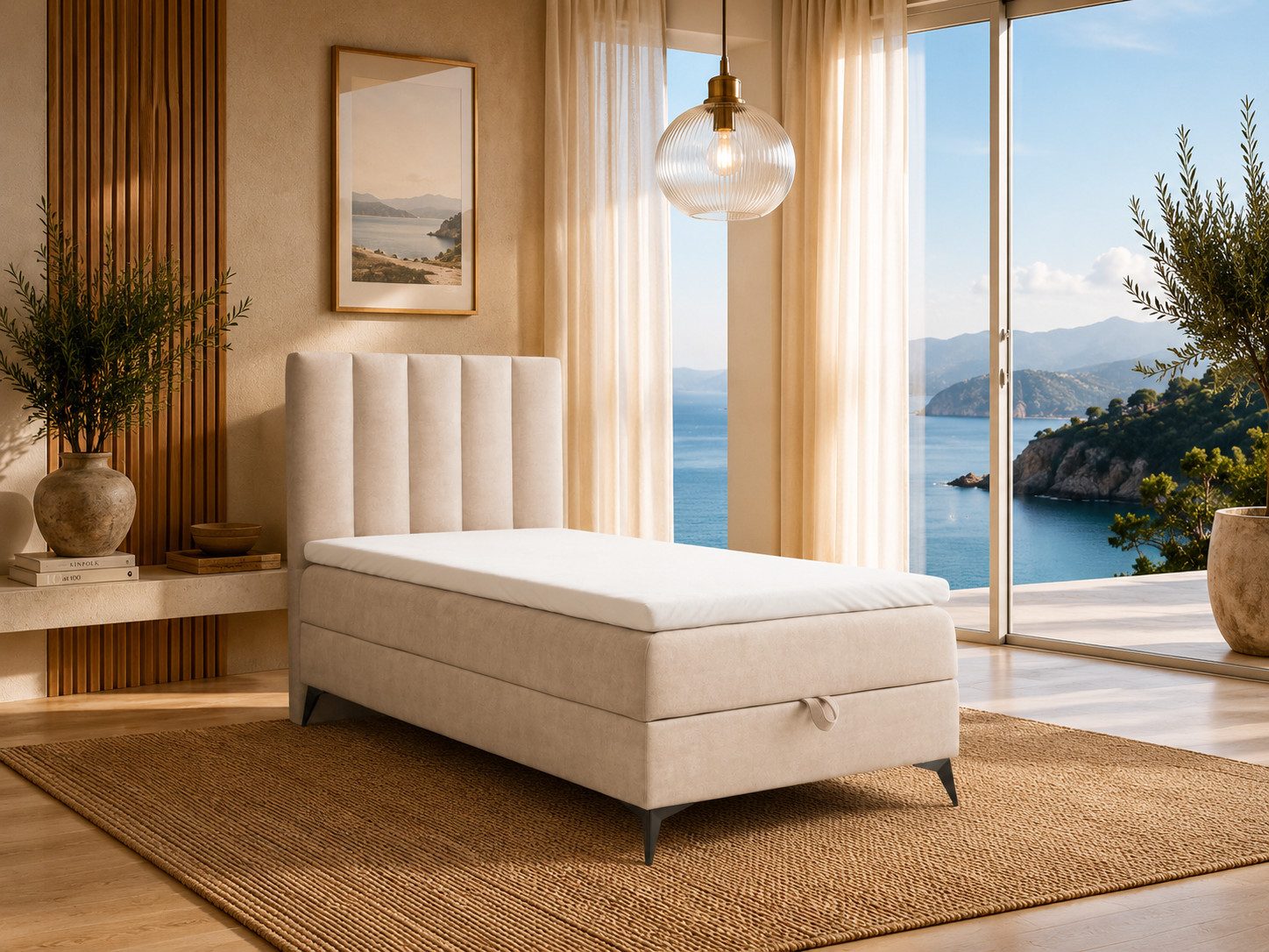 Best for Home Boxspringbett K10 Single SLIM mit Bettkasten & Bonellfederkernmatratze, Topper H3 (Einzelbett, Polsterbett, Kinderbett, Juniorbett, Hotelbett, 70x200 80x200 90x200 100x200 cm), mit oder ohne Topper, Flexible Liefermöglichkeiten, Handwerksqualität