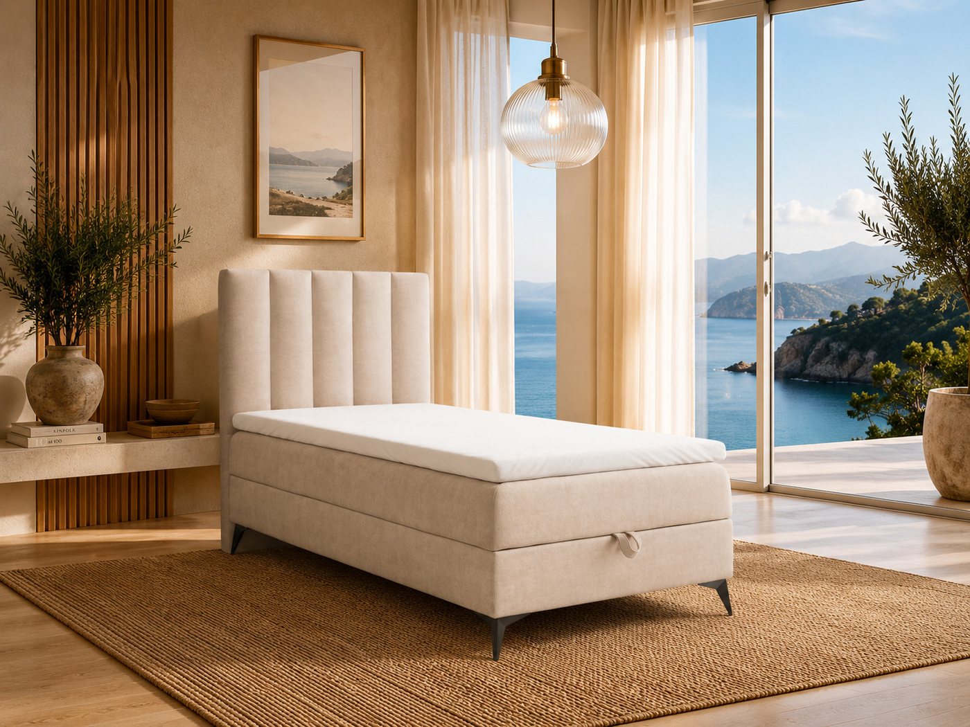 Best for Home Boxspringbett K10 Single SLIM mit Bettkasten & Bonellfederkernmatratze, Topper H3 (Einzelbett, Polsterbett, Kinderbett, Juniorbett, Hotelbett, 70x200 80x200 90x200 100x200 cm), mit oder ohne Topper, Flexible Liefermöglichkeiten, Handwerksqua