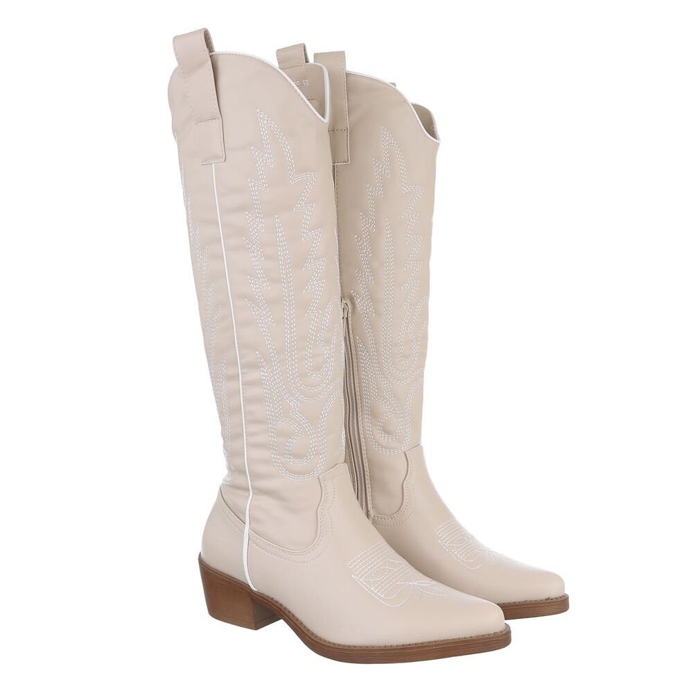 Ital-Design Damen Cowboyboots Western Westernstiefel Blockabsatz Western- & Bikerstiefel in Beige