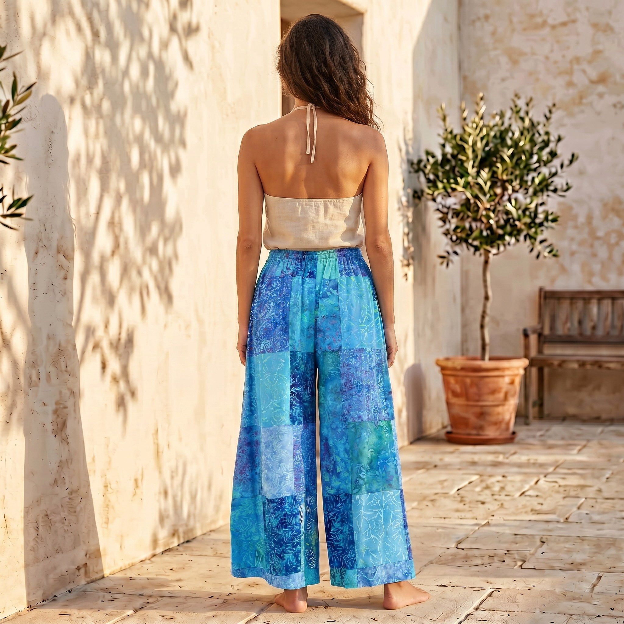 Guru-Shop Relaxhose Bequeme Palazzohose, weite Patchwork Boho.. alternative Bekleidung