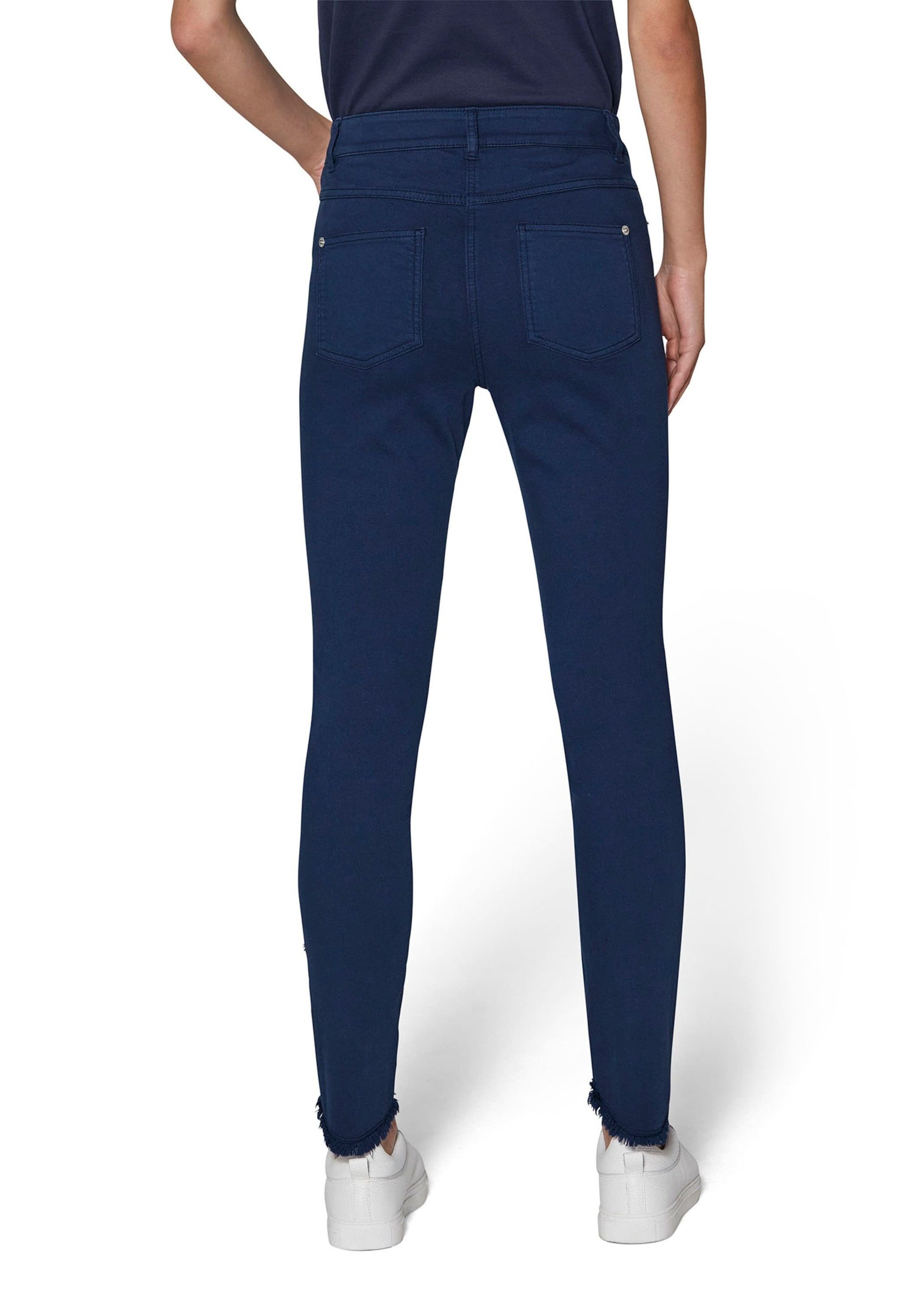 MADELEINE Gerade Jeans Verkürzte 5-Pocket-Hose mit Fransen Modisch verkürzte Hose mit abgeschrägtem Fransensaum, Cotton-Stretch