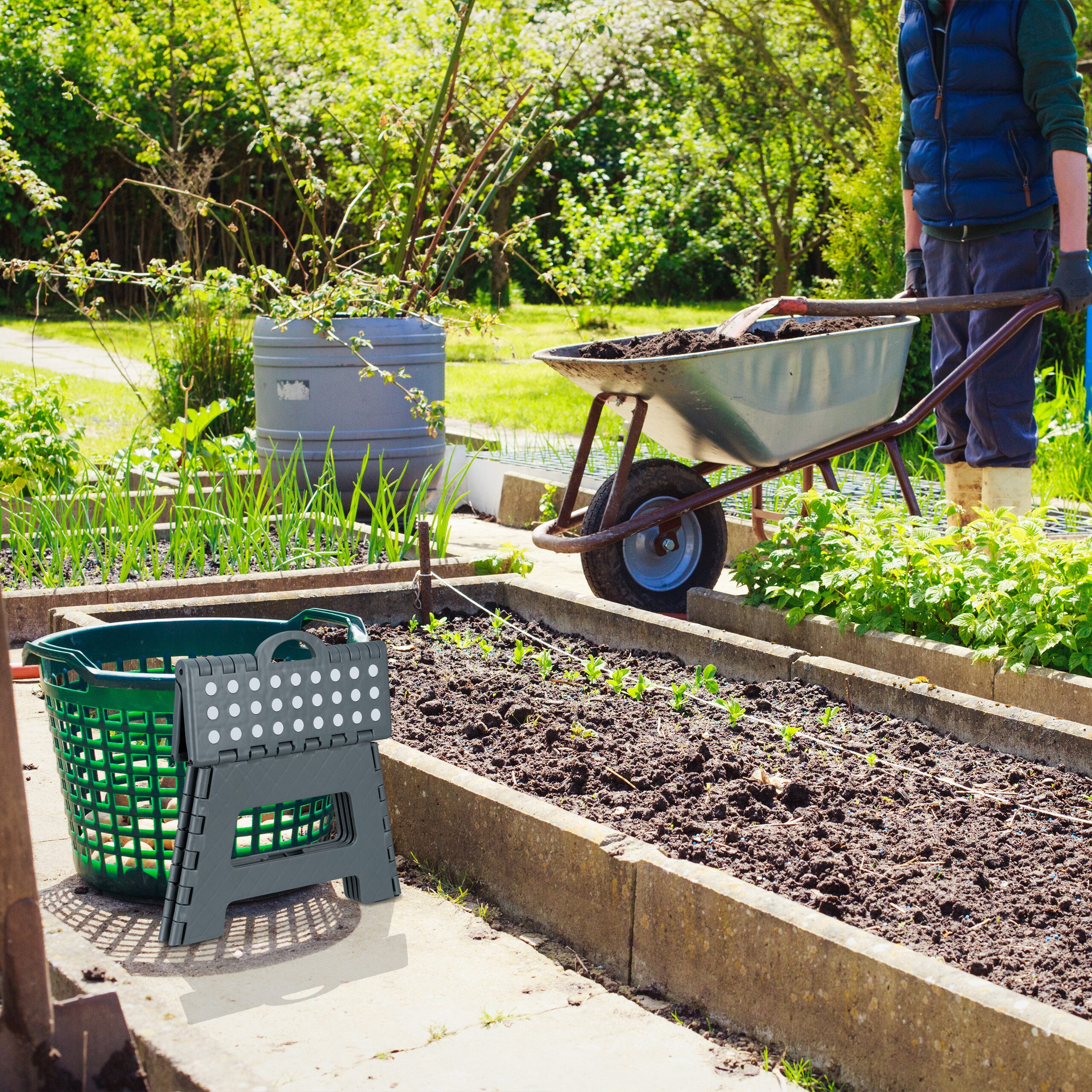 relaxdays Sitzhocker Klapphocker faltbar M hellgrau 2er Set (Set, 2er Set)