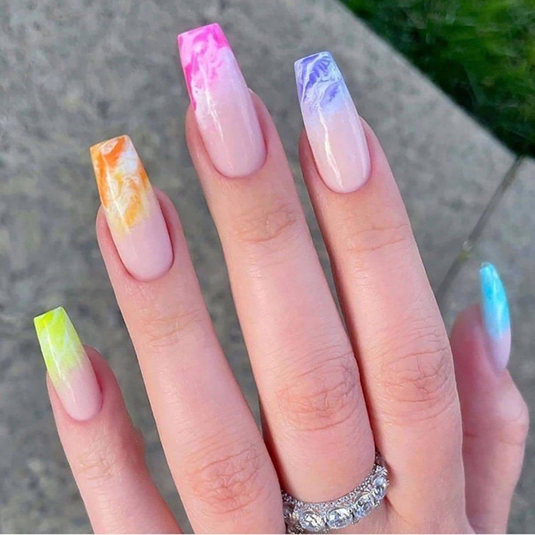 TUABUR Kunstfingernägel Rainbow Vivid Nail Art Long Pieces, Künstliche Nägel für Frauen, 1-tlg.