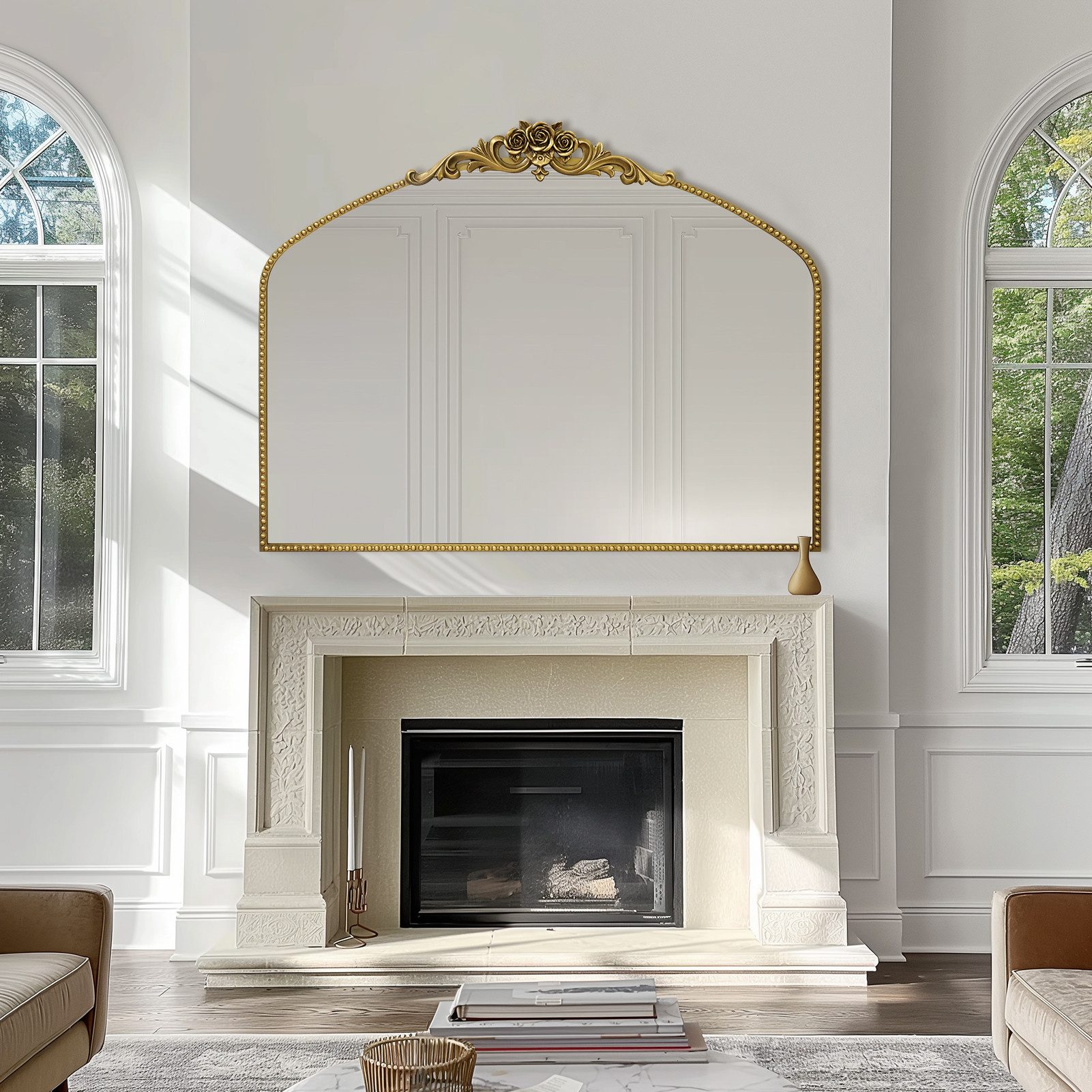 G-LEAF Spiegel Bogen-Wandspiegel, antiker Spiegel im Barockstil, mit Perlen günstig online kaufen