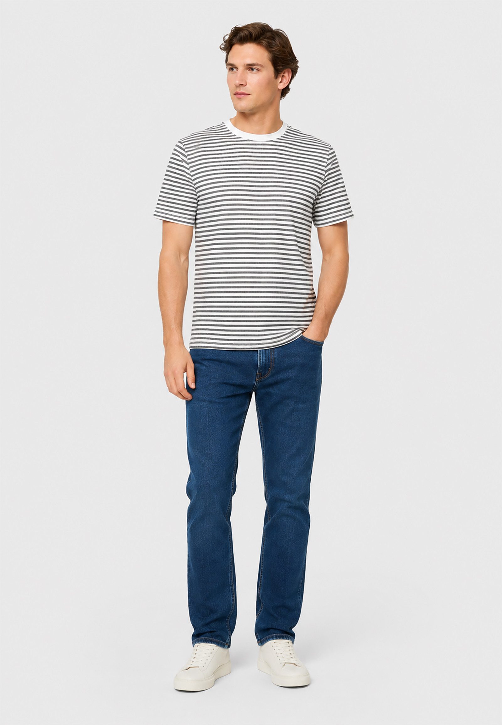 Blend T-Shirt Feines Streifenmuster Rundhalsausschnitt Kurzarm Casual für Herren (1-tlg) BHKADEK STRIPE S/S TEE
