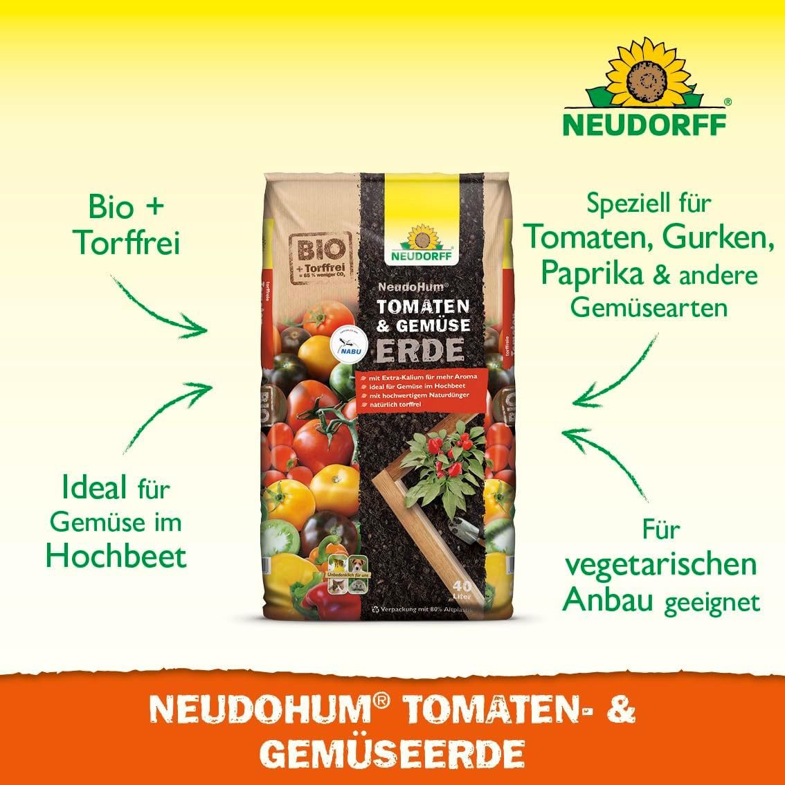Neudorff Pflanzerde NeudoHum Tomaten- & GemüseErde 40 L, für 4 Wochen vorgedüngt