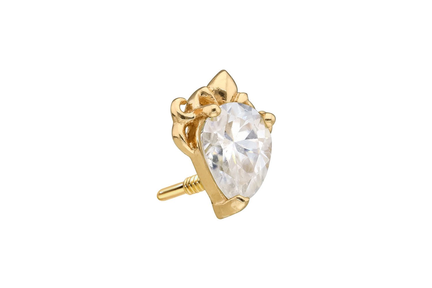 Piercing-Set 14 Karat Gold Schraubaufsatz mit Außengewinde MOISSANIT-TROPFEN