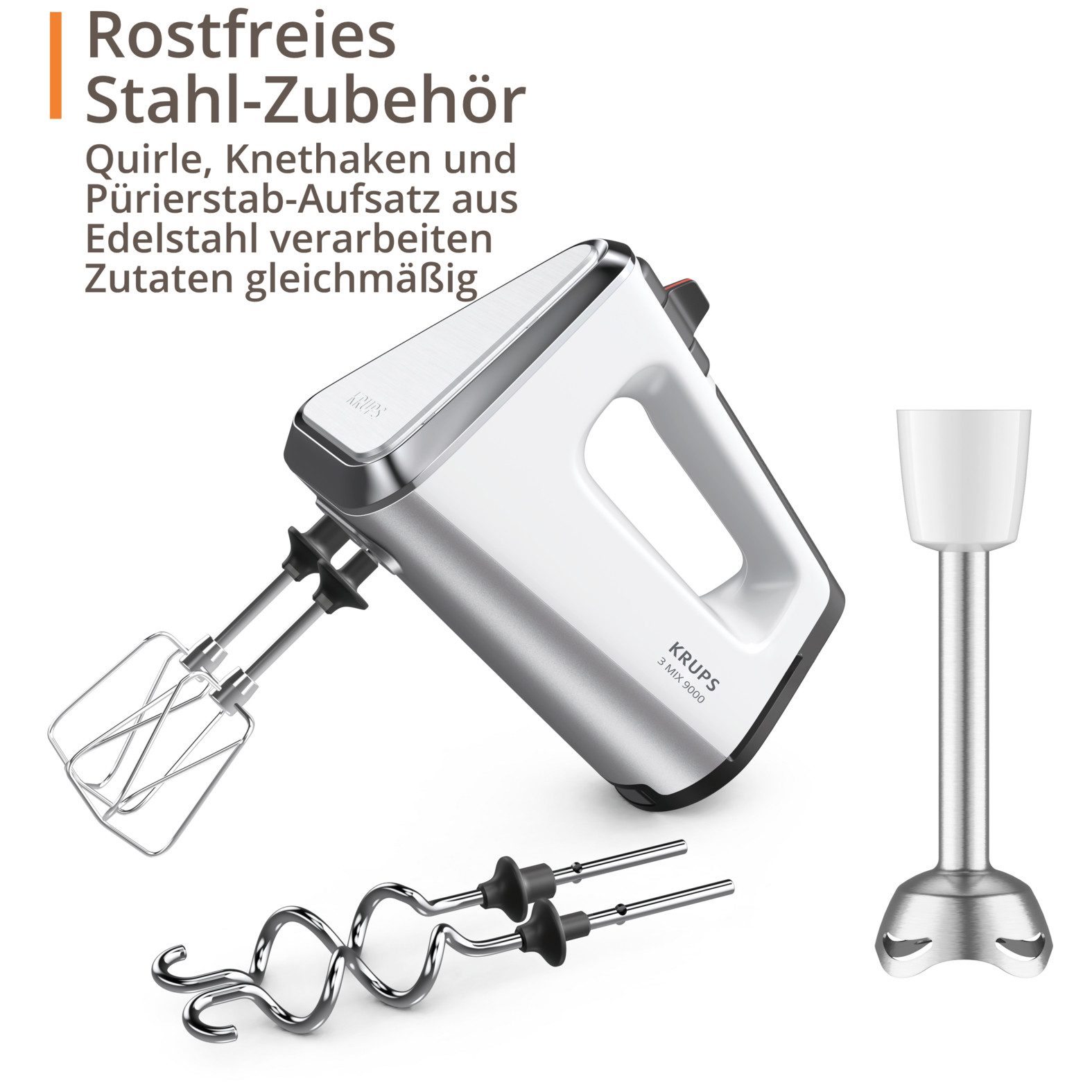 Krups Handmixer 3Mix 9000 Handmixer GN9121, 750 W, 750 W, Stabmixer-Aufsatz, Turbo- und Pulsfunktion – Bild 4 von 5