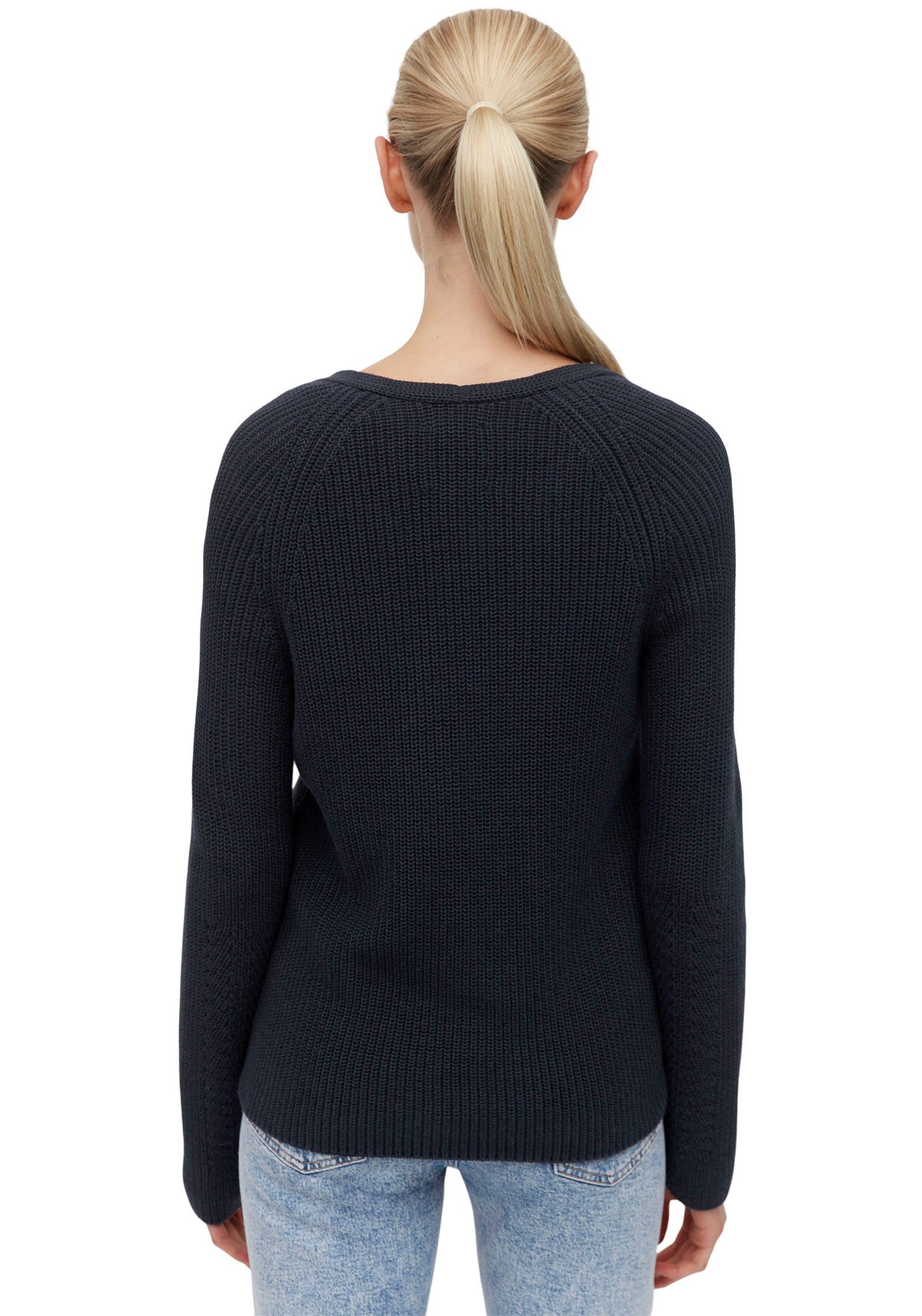 und marine mit Marc V-Neck Ärmel dekorativem am O'Polo Strickmuster Strickpullover