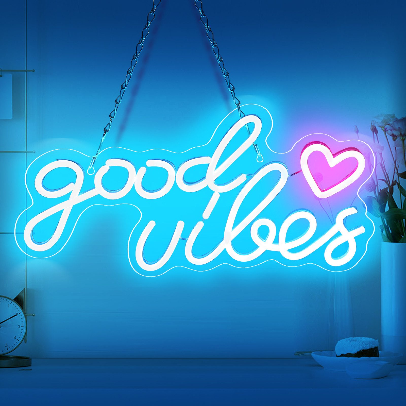 MUPOO LED Dekolicht Good Vibes Neon Schild Dimmbar,Blau/Rosa LED NeonLichte günstig online kaufen