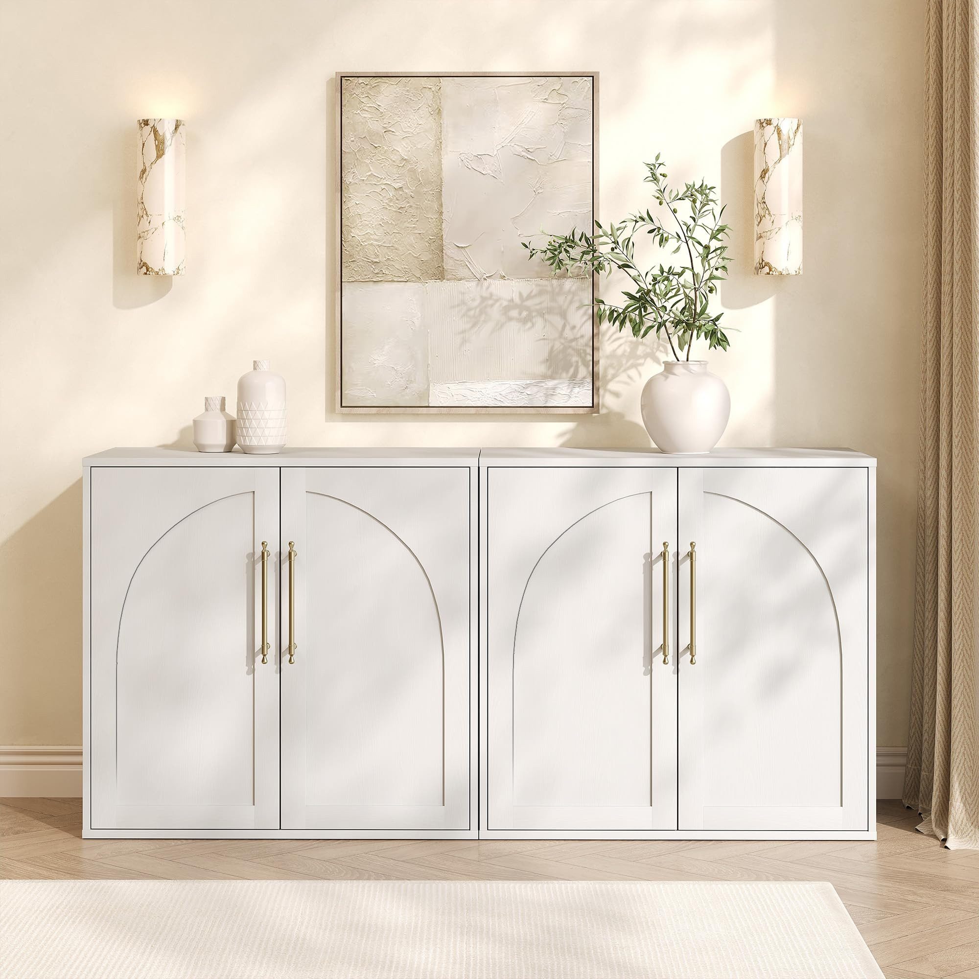 GarveeMore Anrichte 82cm Modernes 2er-Set Sideboard mit 2 verstellbaren Regalböden, Lowboard Buffet Kommode für Wohnzimmer, Küche, Esszimmer, Kaffeebar