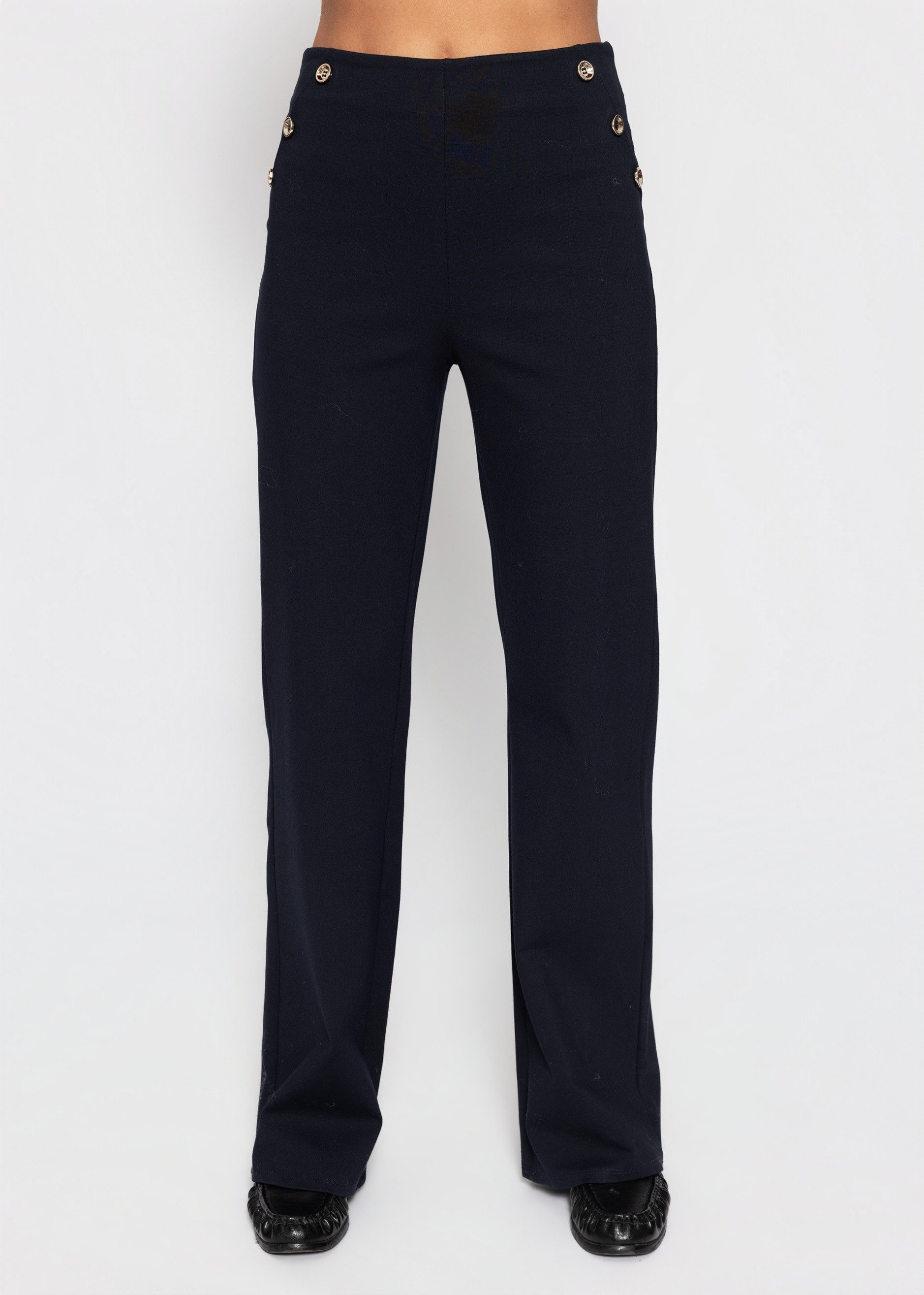 SASSYCLASSY Stoffhose Hose mit Zierknöpfen für Damen Weiche elastische Stoffhose aus Viskose mit geradem Bein