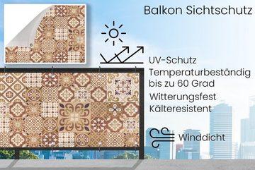 MuchoWow Balkonsichtschutz Blumen - Figuren - Vintage - Braun - Design (1-St) Balkonbanner, Sichtschutz für den Balkon, Robustes und wetterfest