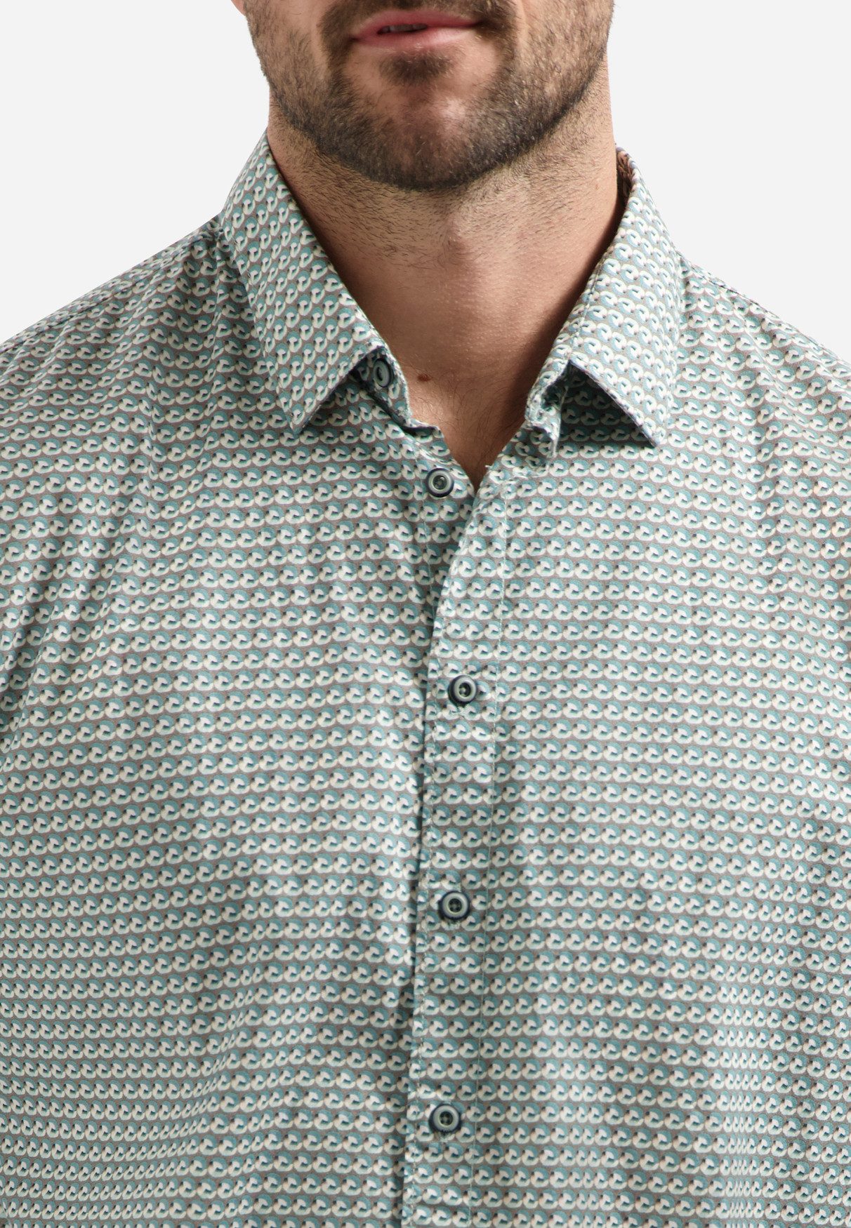 NO EXCESS Langarmhemd Shirt Stretch Allover Printed