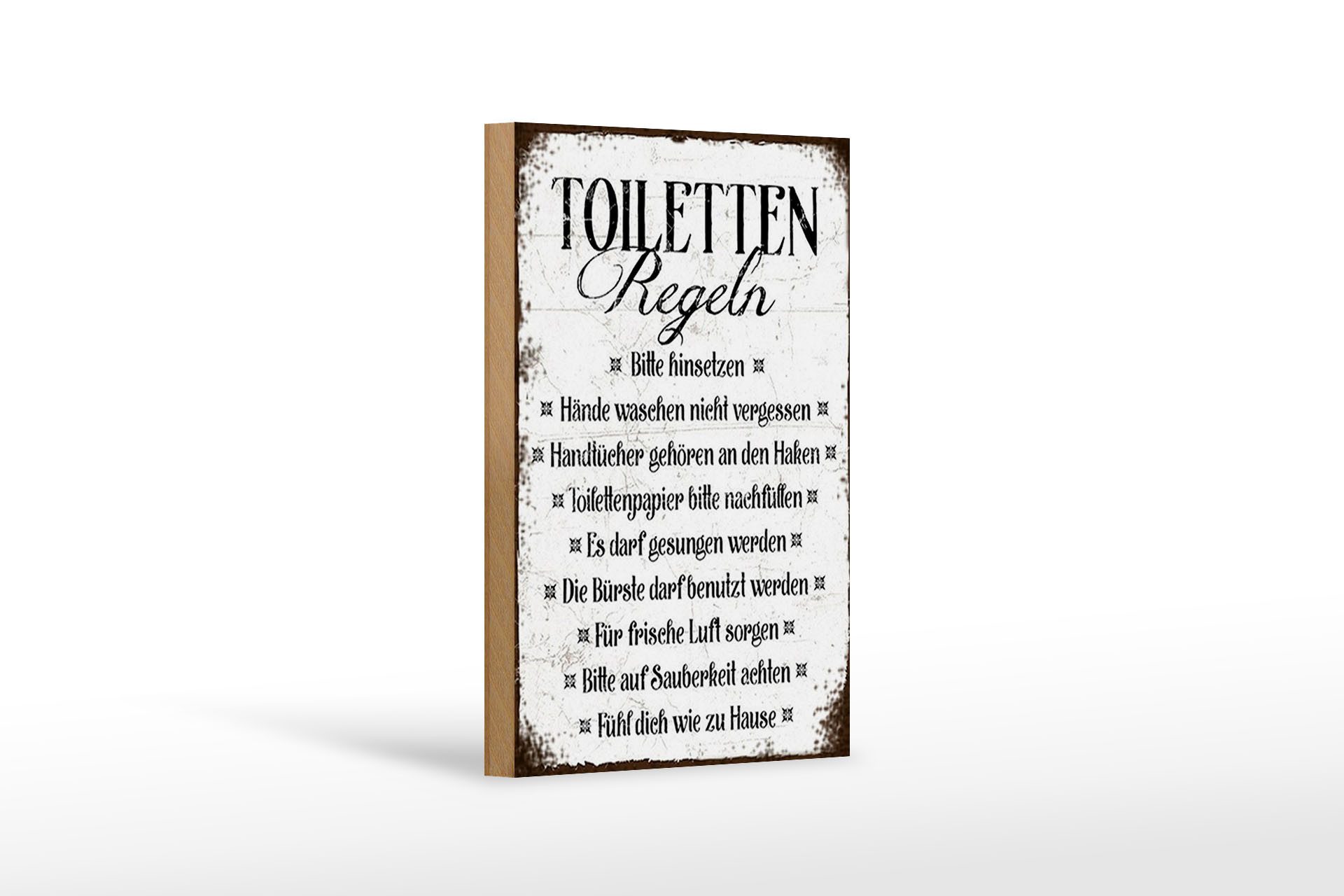 Holzbild Spruch 12x18 cm Toiletten Regel bitte hinsetzen