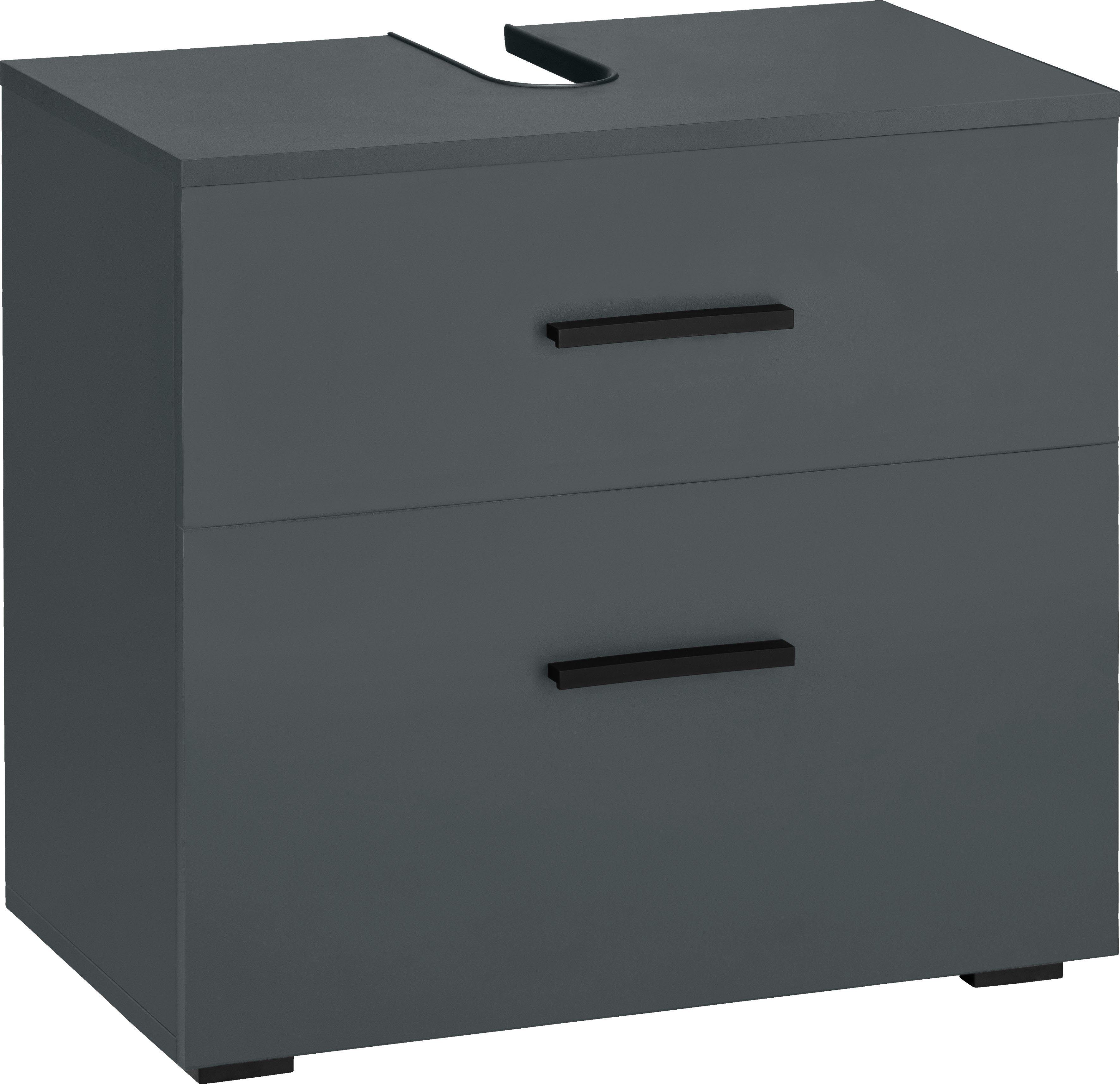 welltime Waschbeckenunterschrank Skara mit Klappe und Schubkasten, schwarze Griffe, Breite 60 cm, Höhe 55 cm