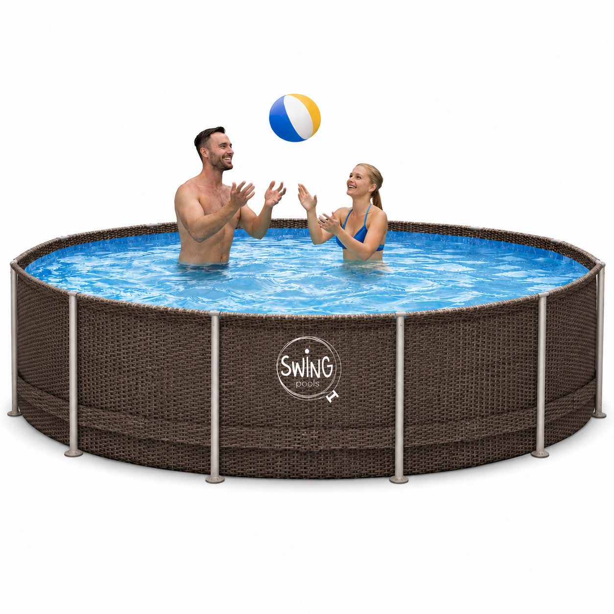 HAF Framepool Frame Pool Aufstellpool Schwimmbecken Grau Rattan rund 366 x 91 cm (Vollständiges Komplett Set mit Rahmen und Folie, Einfacher, schneller & unkomplizierter Aufbau), Lieferumfang OHNE Filter oder Pumpe