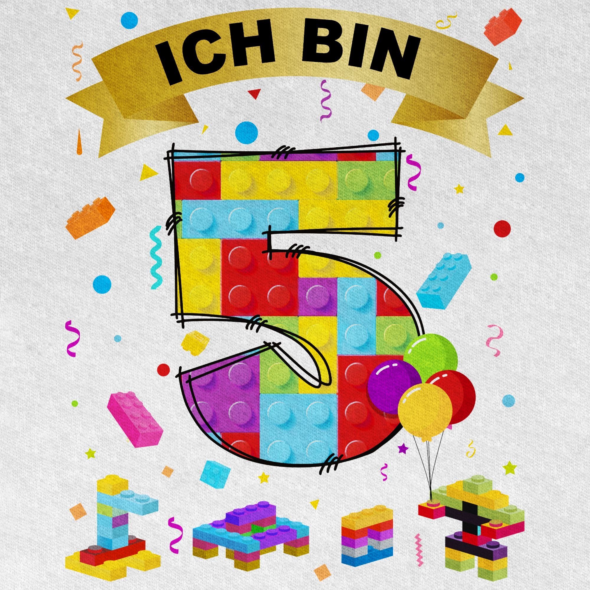 5 bin 02 T-Shirt Bausteine Geburtstag 5. Shirtracer Weiß Ich