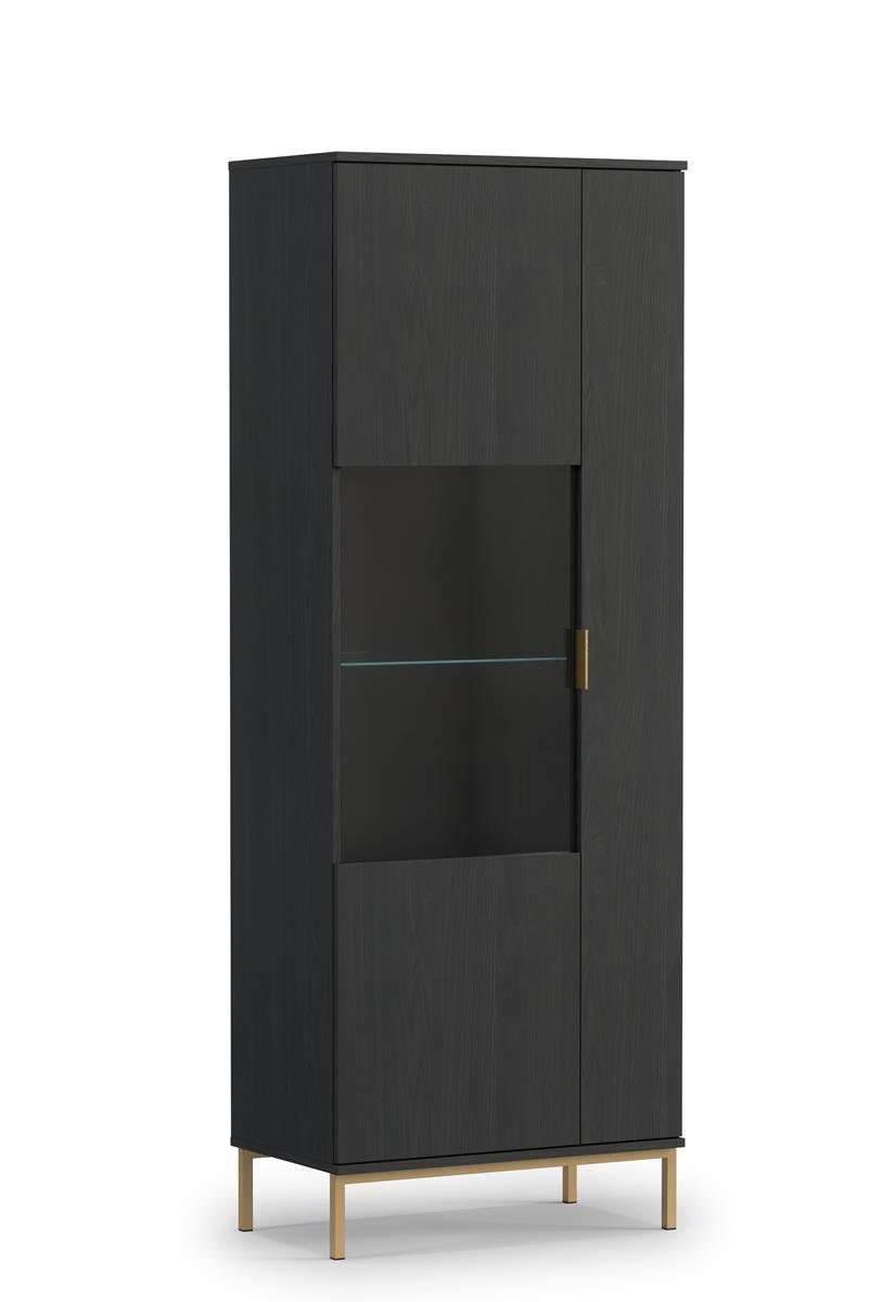 Beautysofa Vitrine Pula (Schrank im modernes Stil für Wohnzimmer, 190 cm hohe) mit Push-To-Open Tür, Standvitrine mit Glaseinlegebode Schwarz