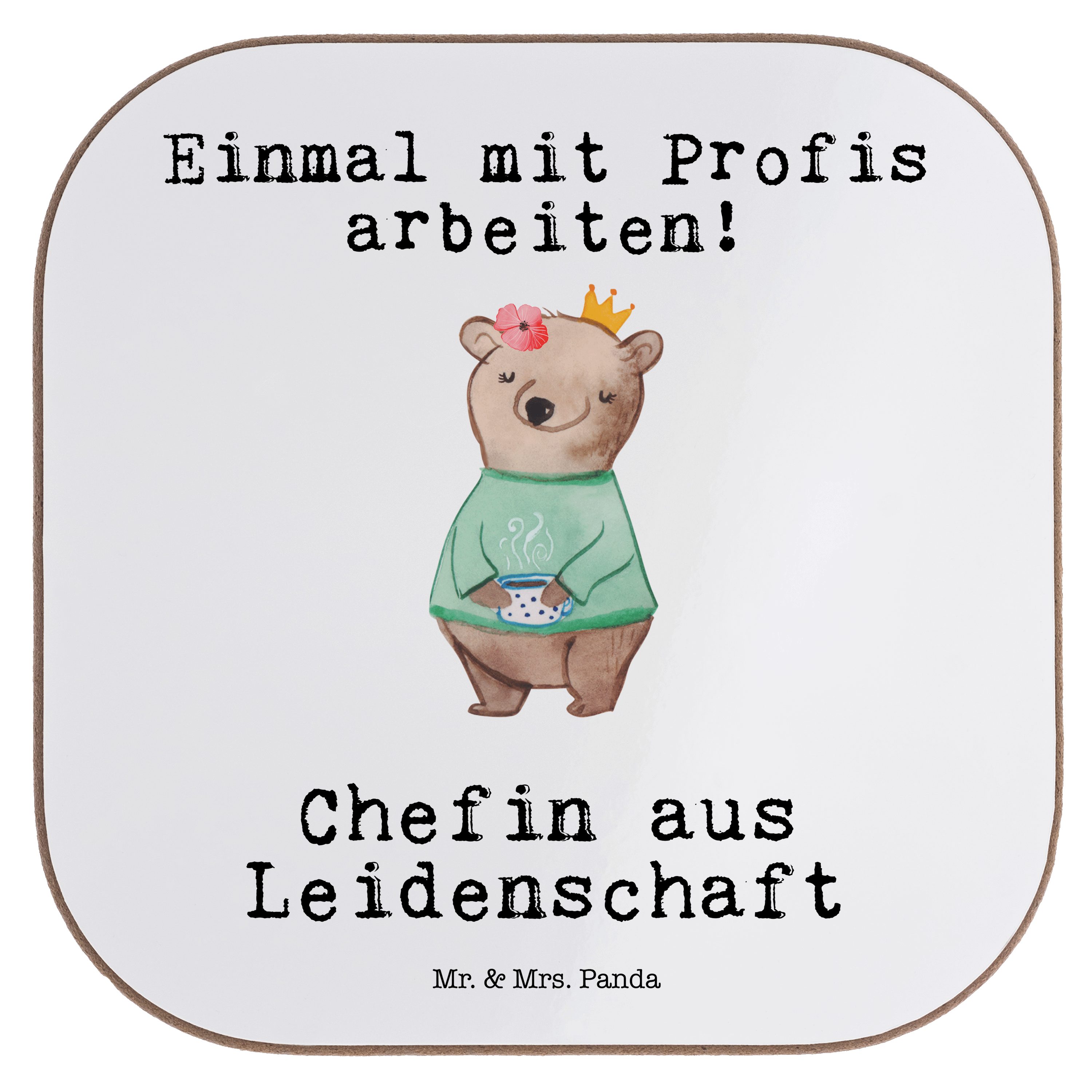 Mr. & Getränkeuntersetzer Weiß - Chefin Getränkeunterset, 1-tlg. aus Geschenk, Panda Leidenschaft Mrs. - Leiterin