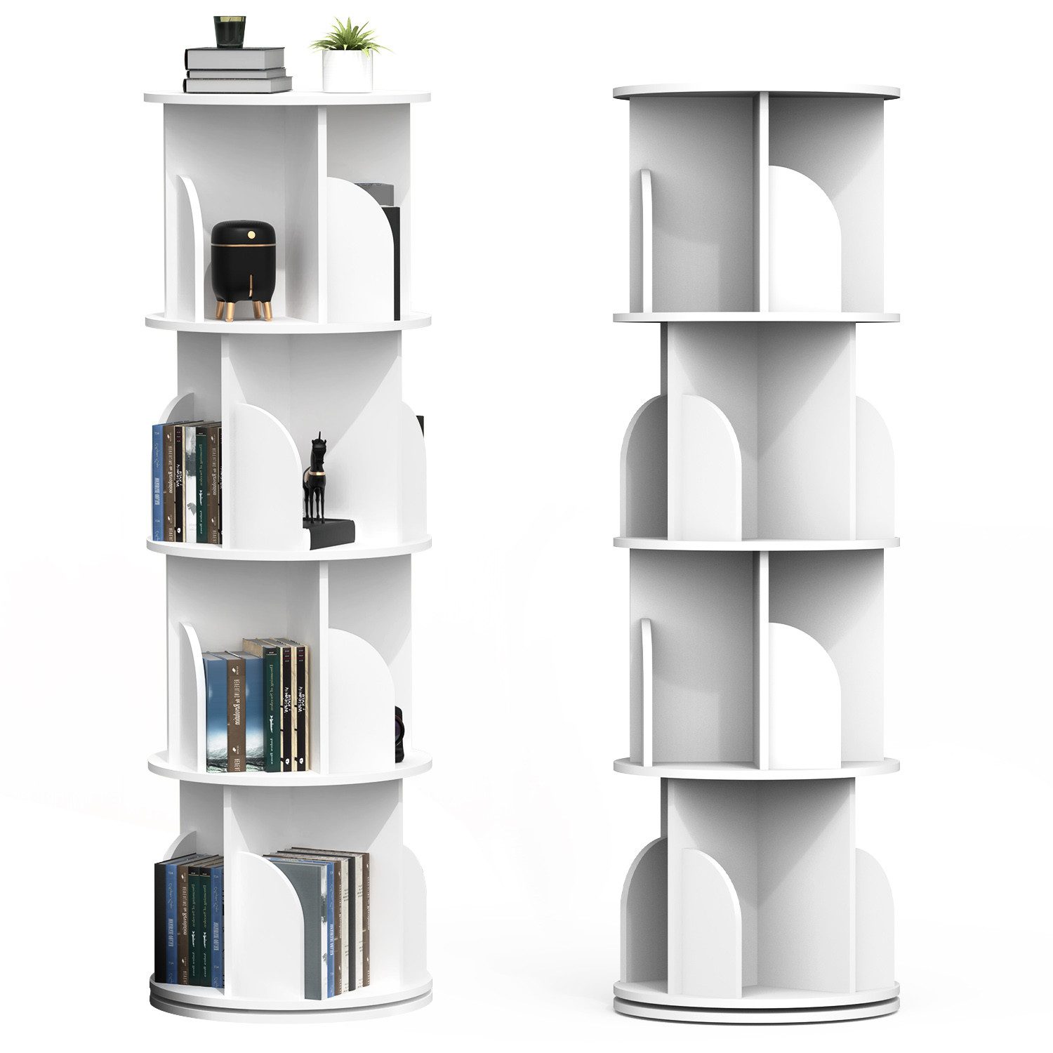 oyajia Bücherregal Drehbare Bücherregal, 4 Etagen Stehregale Lagerregal mit Fächern, Bücherregal, offenes Aufbewahrungsregal, 40 x 40 x 128 cm, drehbar, 4 Ebenen 16 Fächer