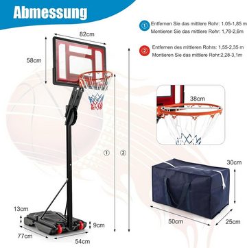 KOMFOTTEU Basketballkorb, mit Ständer & 2 Rädern, Korbhöhe von 105-260 cm