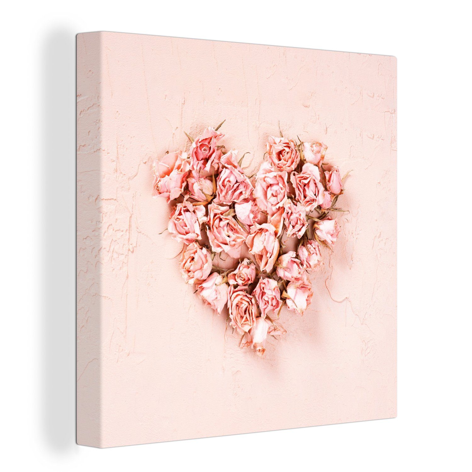 Leinwandbild Herz - Blumen - Rosa